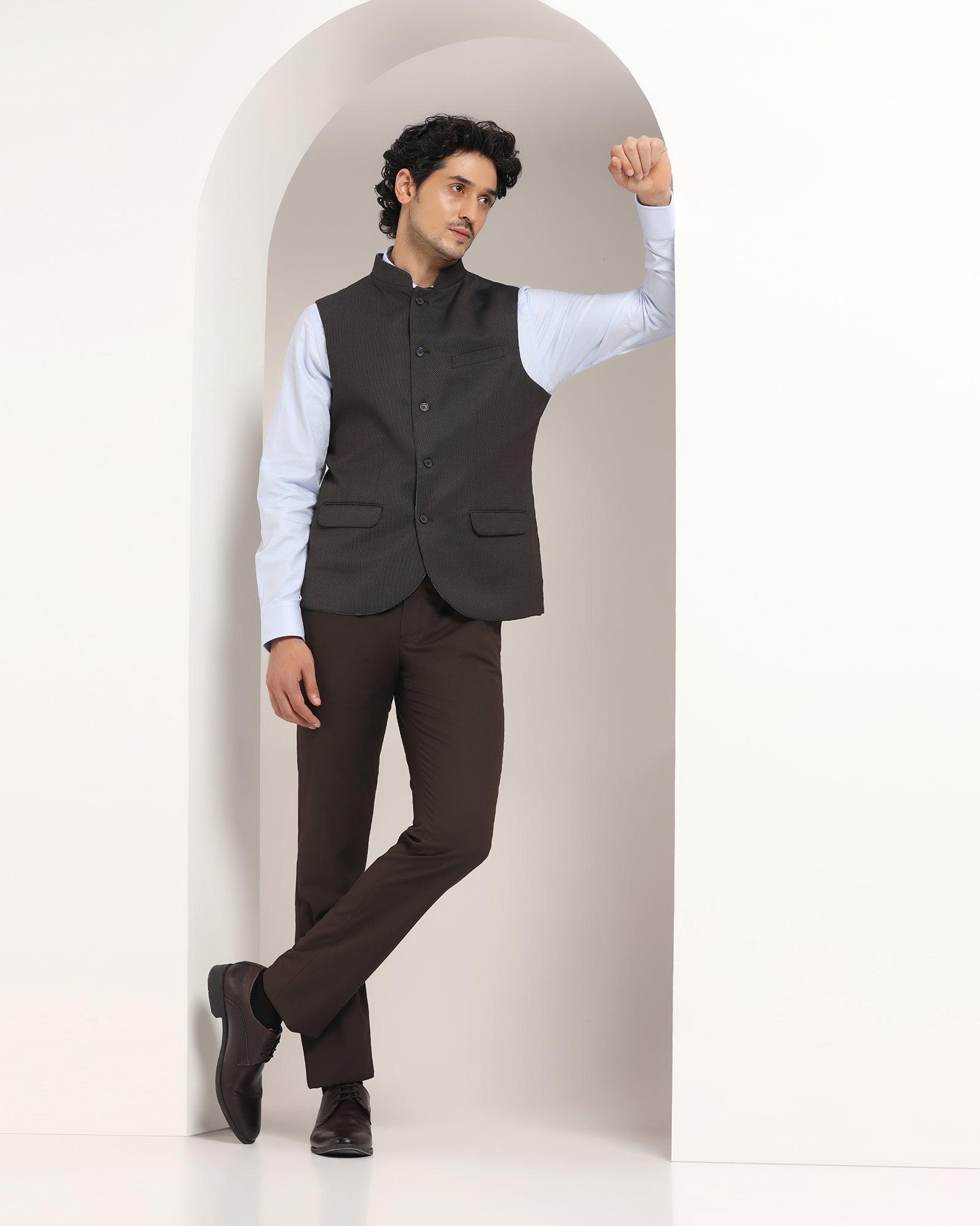 Bandhgala Formal Navy Textured Waistcoat - Kafka - Blackberrys