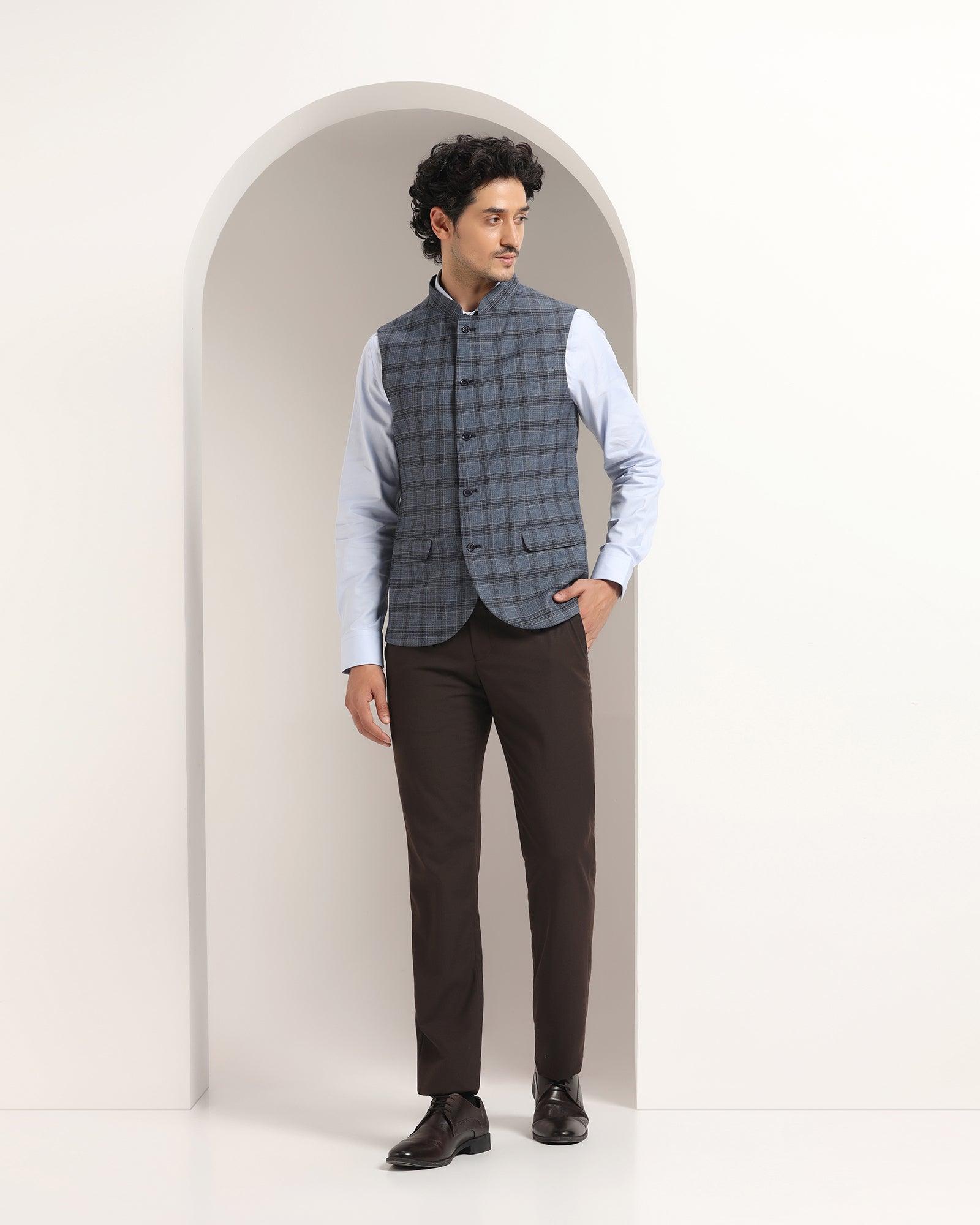 Bandhgala Formal Navy Textured Waistcoat - Kafka - Blackberrys