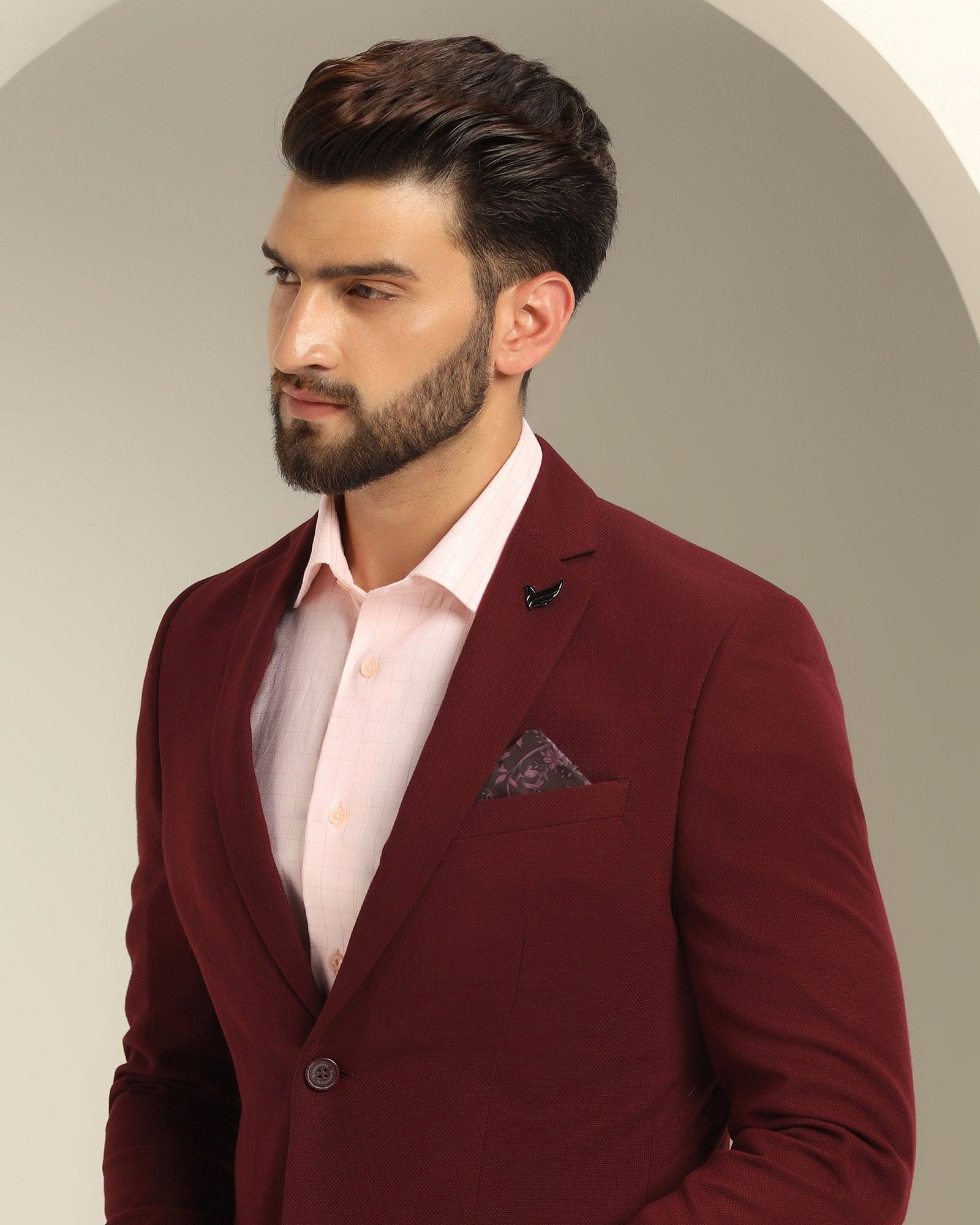 Textured Formal Blazer In Wine (Sarwin) - Blackberrys