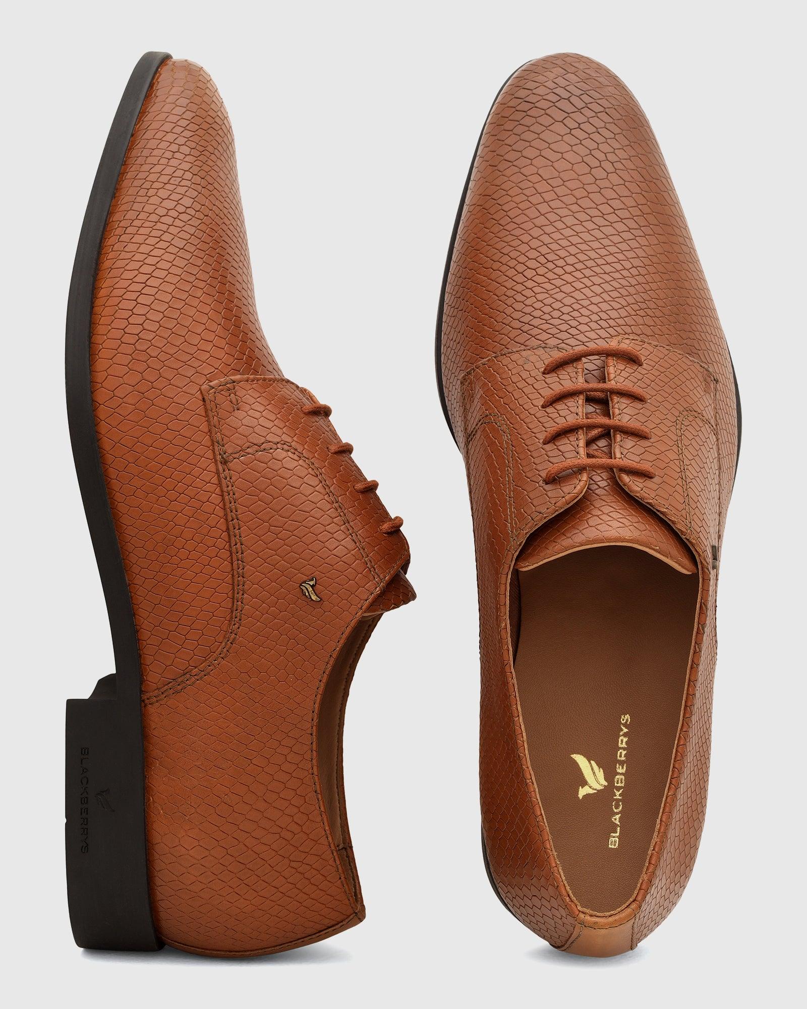 Leather Tan Textured Derby Shoes - Razor - Blackberrys