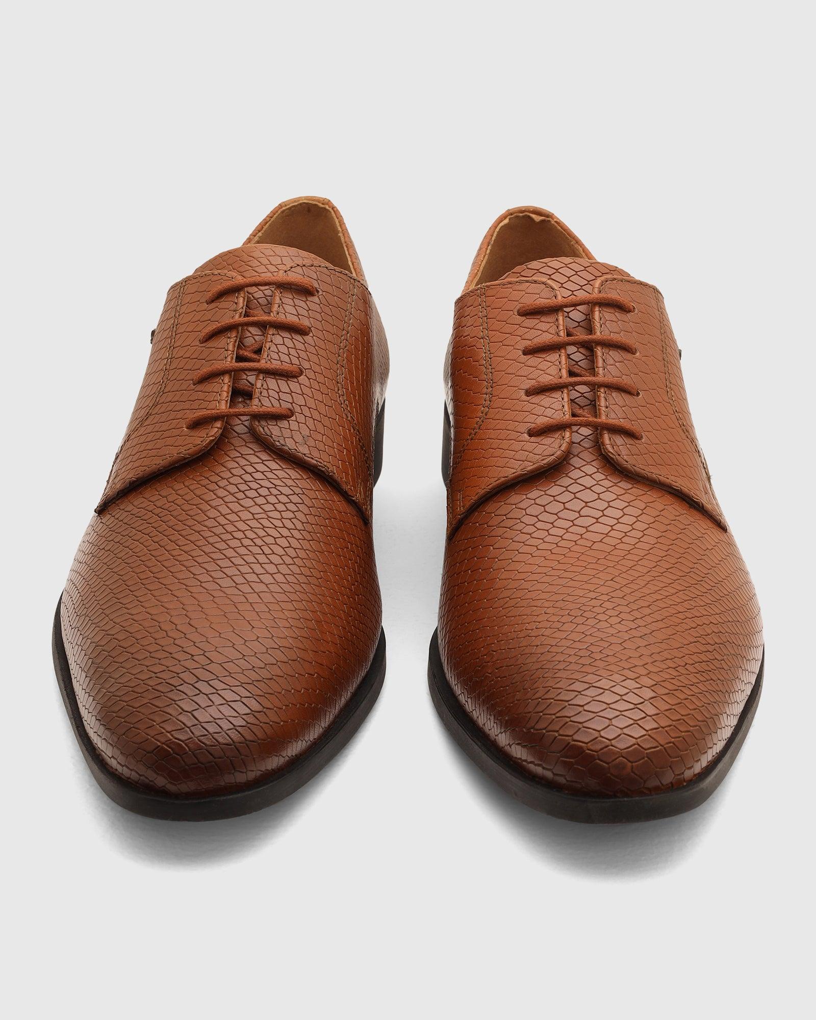 Leather Tan Textured Derby Shoes - Razor - Blackberrys