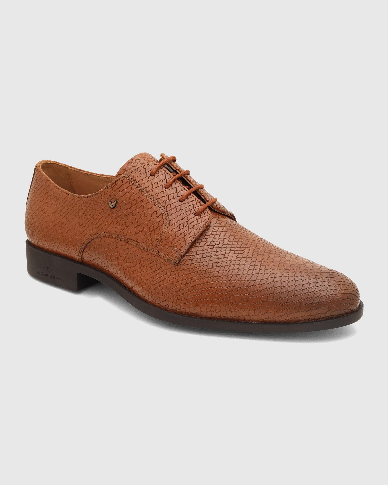 Leather Tan Textured Derby Shoes - Razor - Blackberrys