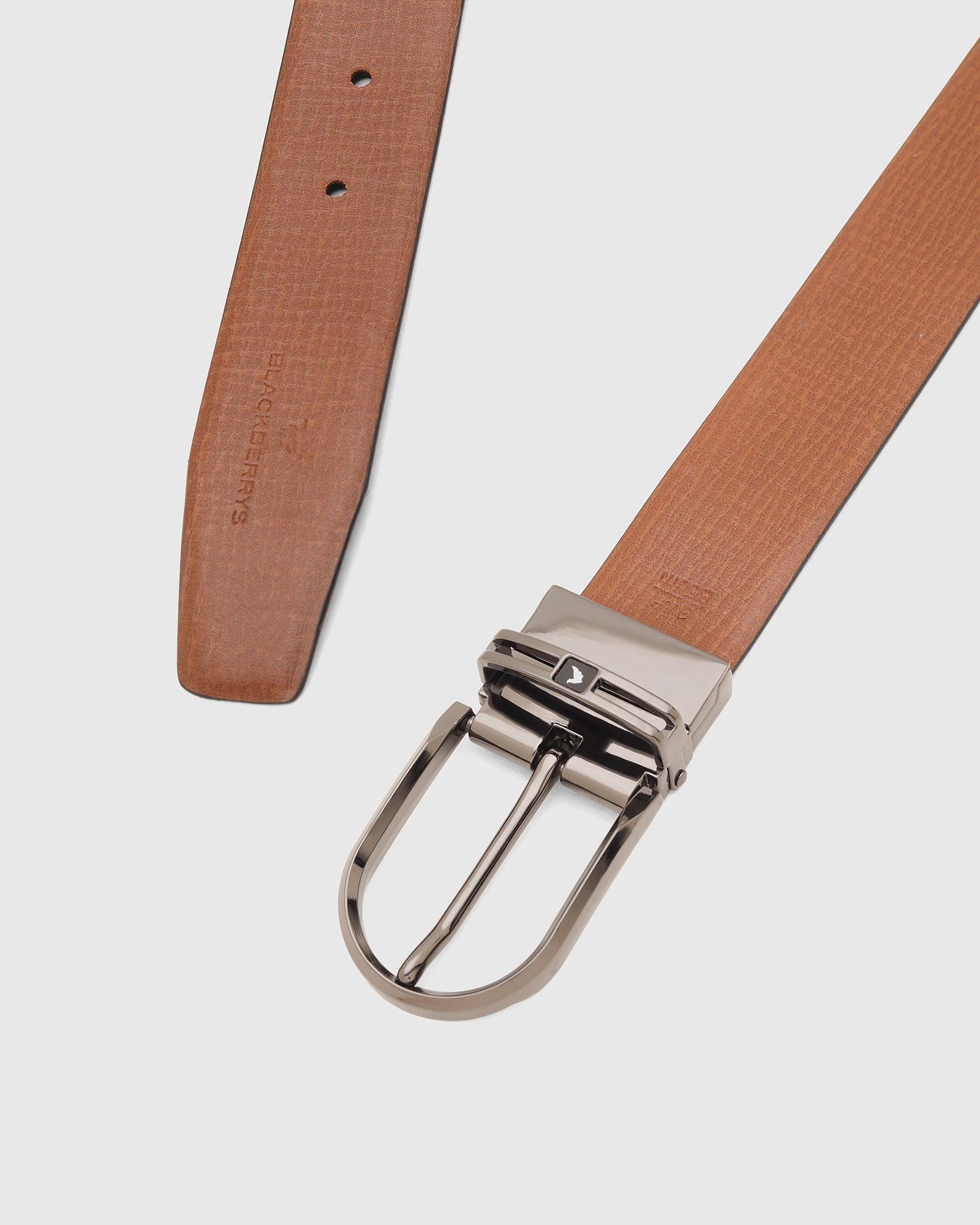 Leather Reversible Black Tan Textured Belt - Tetra - Blackberrys