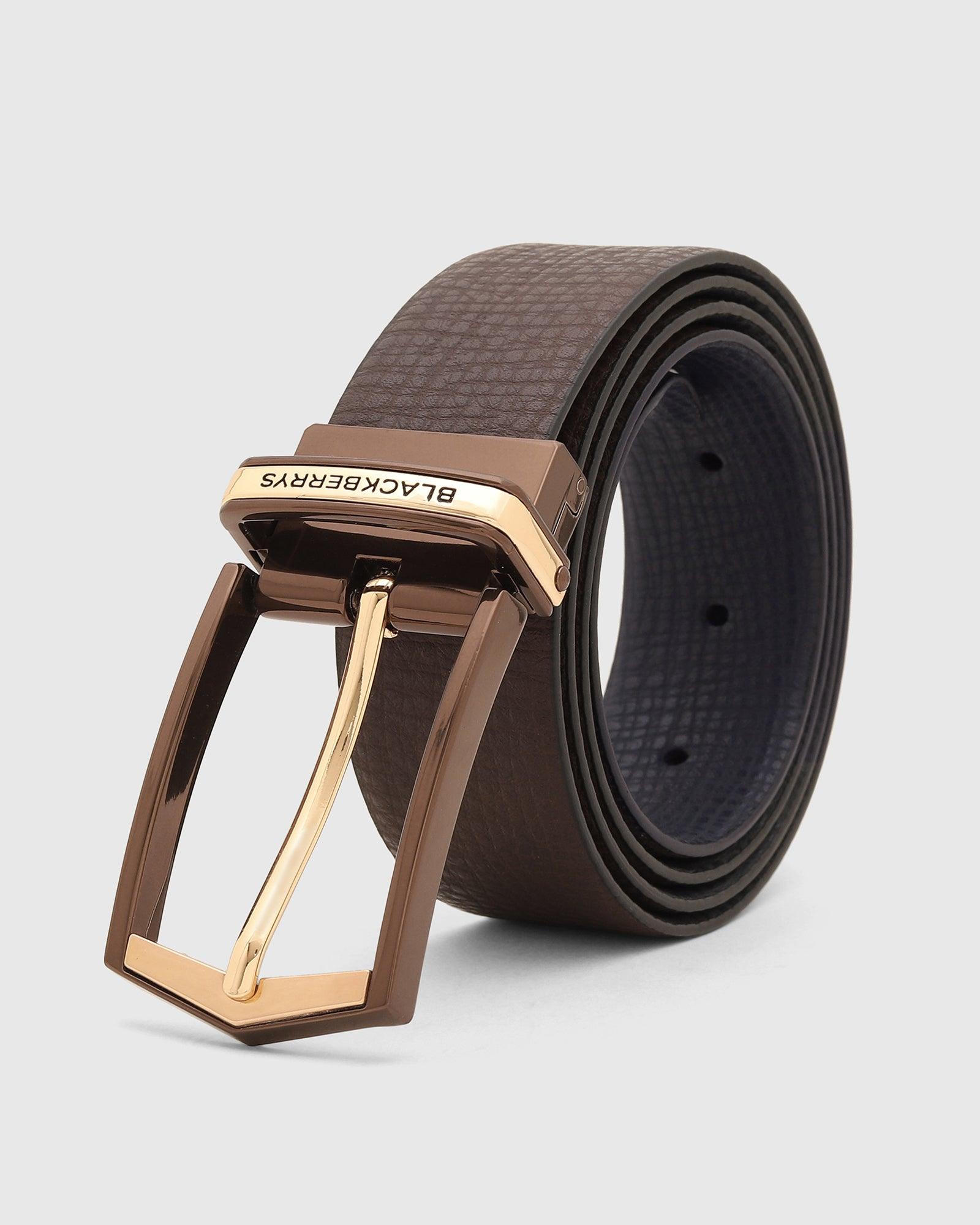 Leather Reversible Navy Brown Textured Belt - Texas - Blackberrys