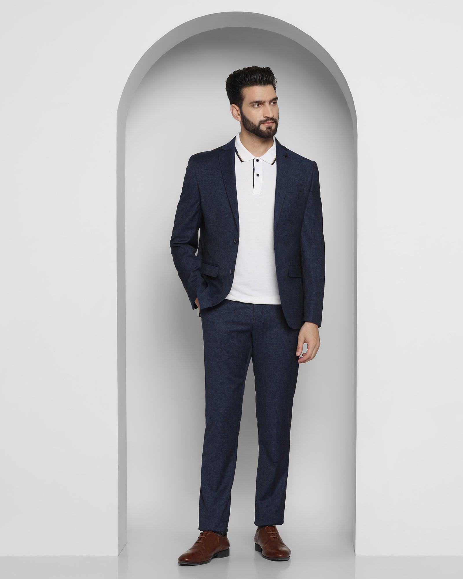 Tuxedo Two Piece Navy Textured Formal Suit - Ezra - Blackberrys