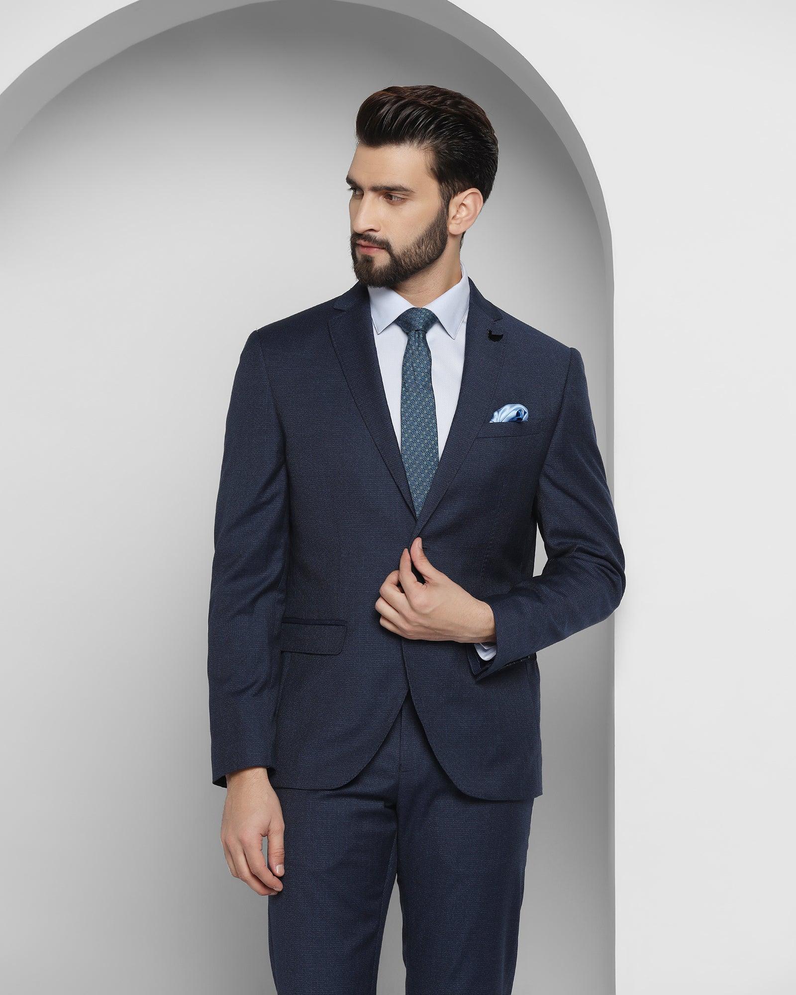 Tuxedo Two Piece Navy Textured Formal Suit - Ezra - Blackberrys