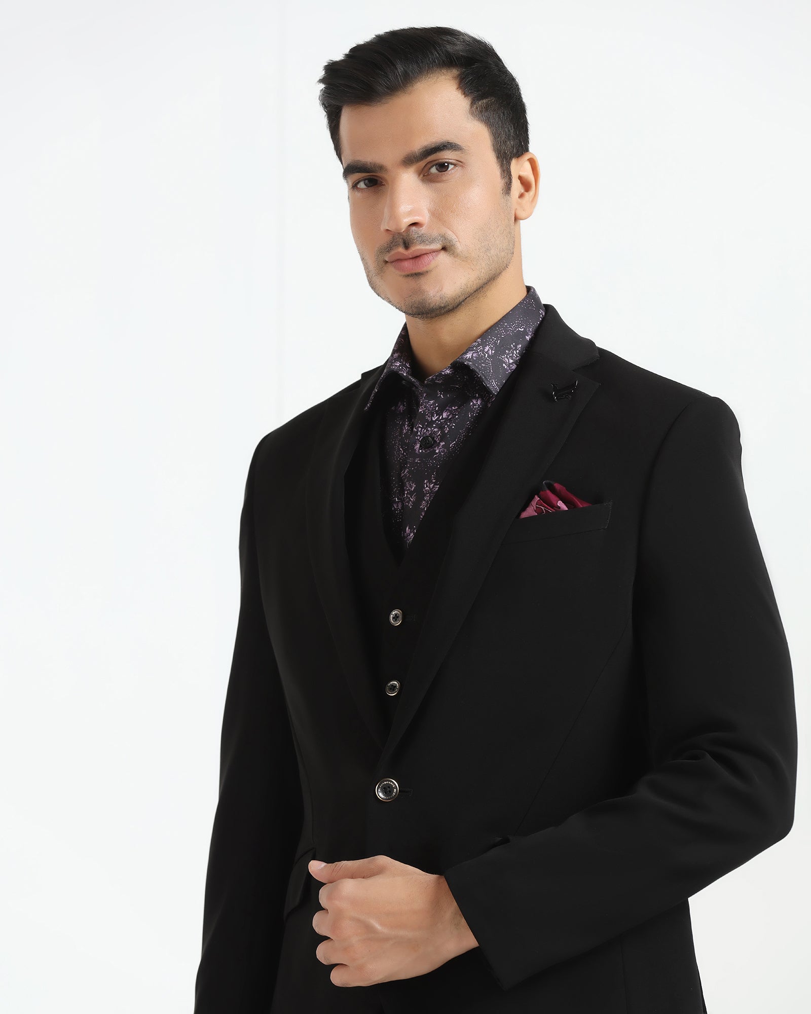 Three Piece Black Solid Formal Suit - Rostov