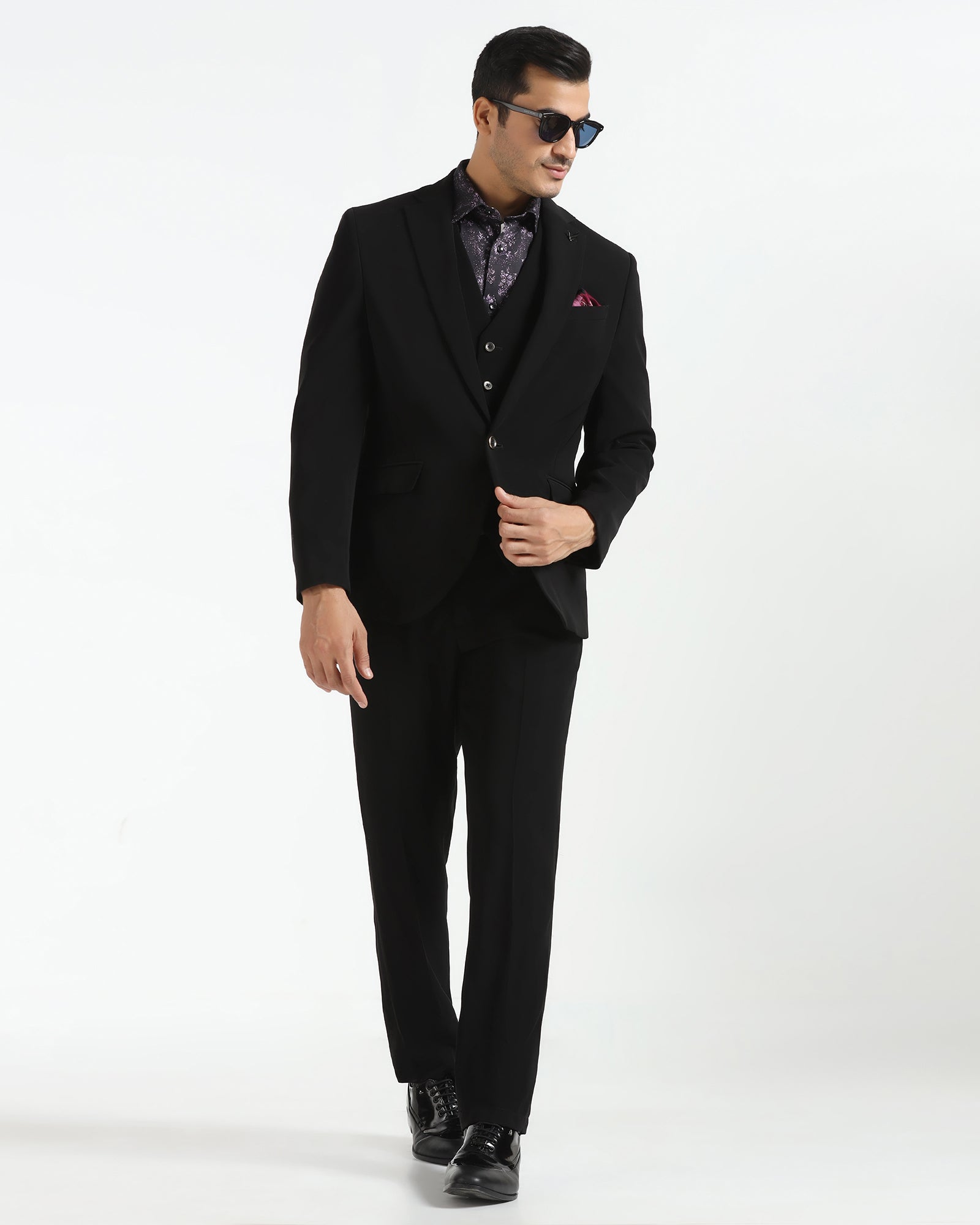 Three Piece Black Solid Formal Suit - Rostov