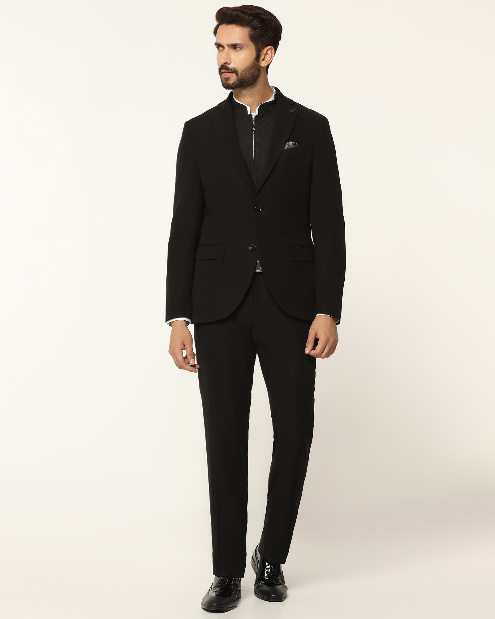 Three Piece Black Textured Formal Suit - Josfer