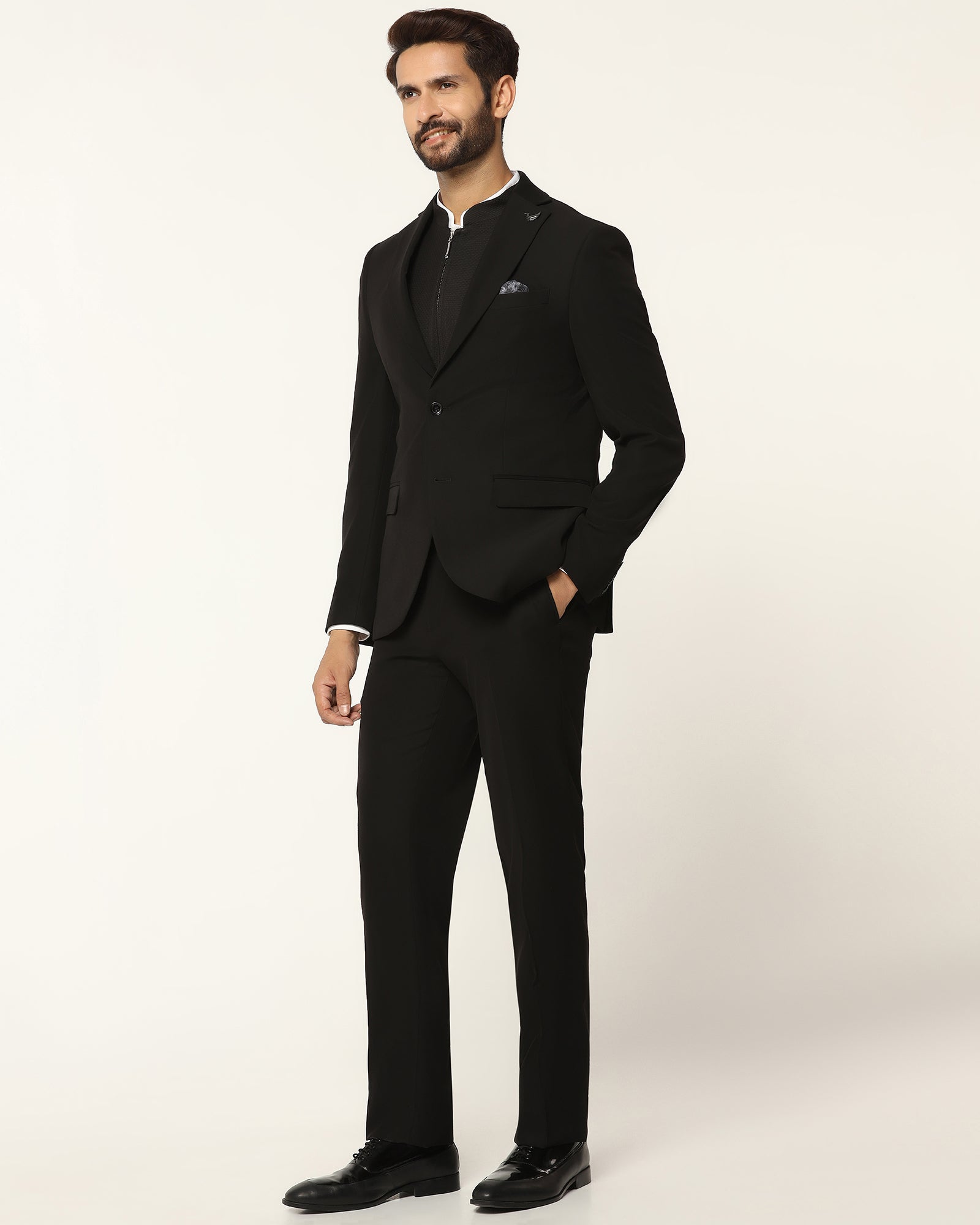 Three Piece Black Textured Formal Suit - Josfer
