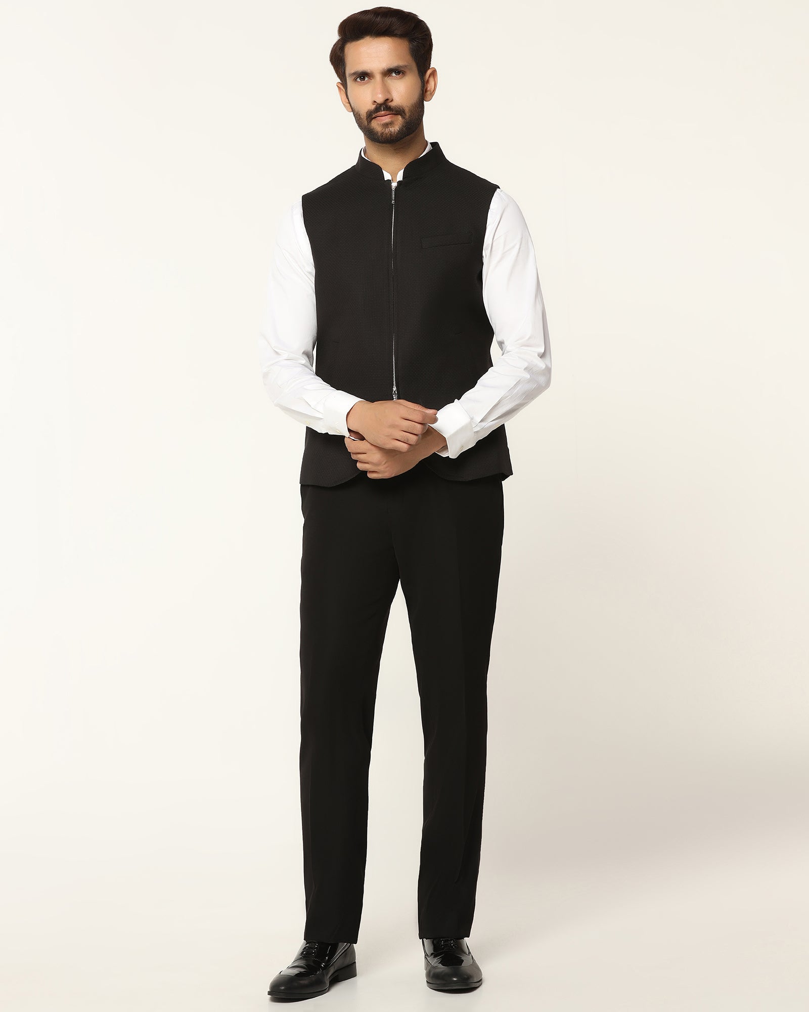 Three Piece Black Textured Formal Suit - Josfer