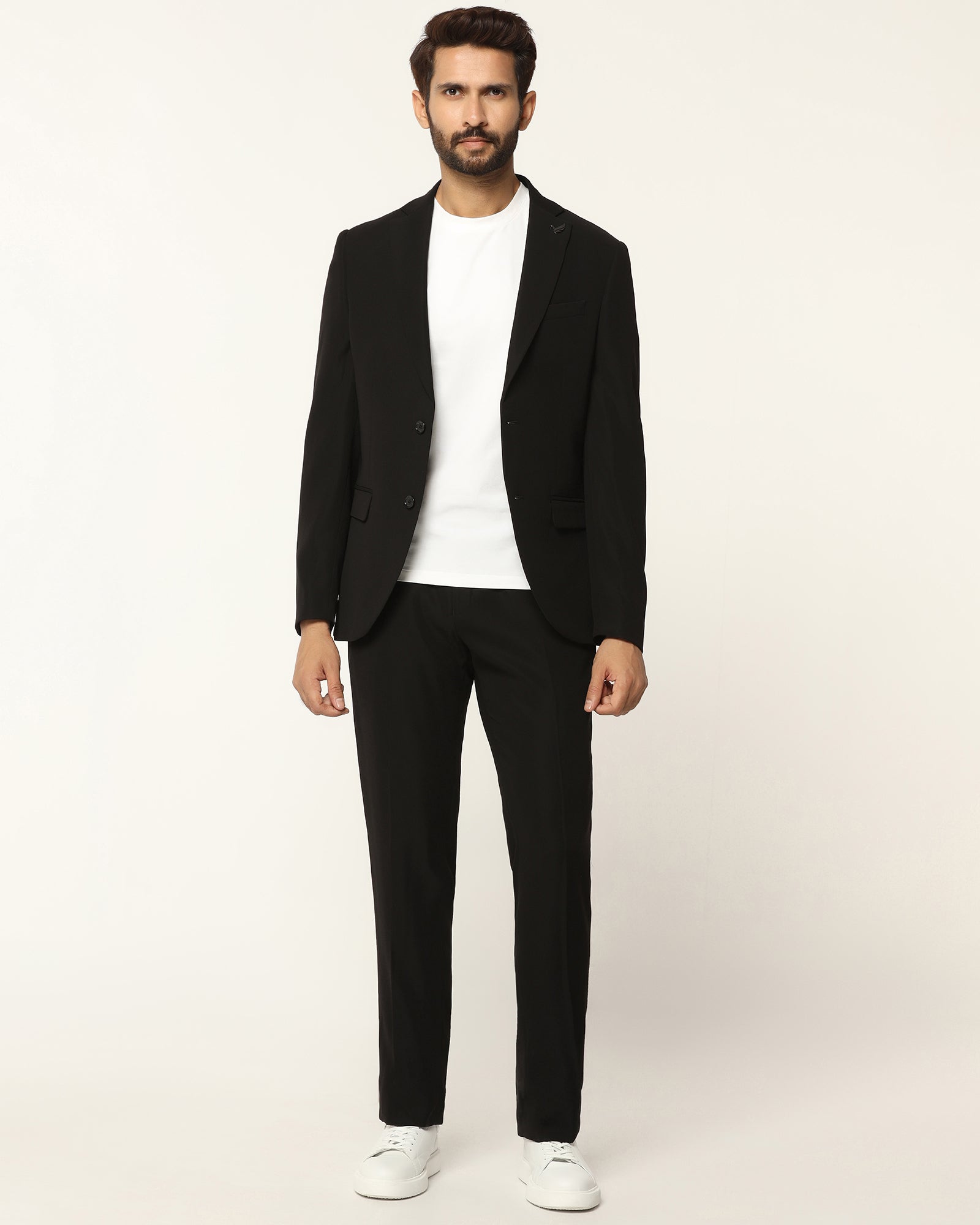 Three Piece Black Textured Formal Suit - Josfer