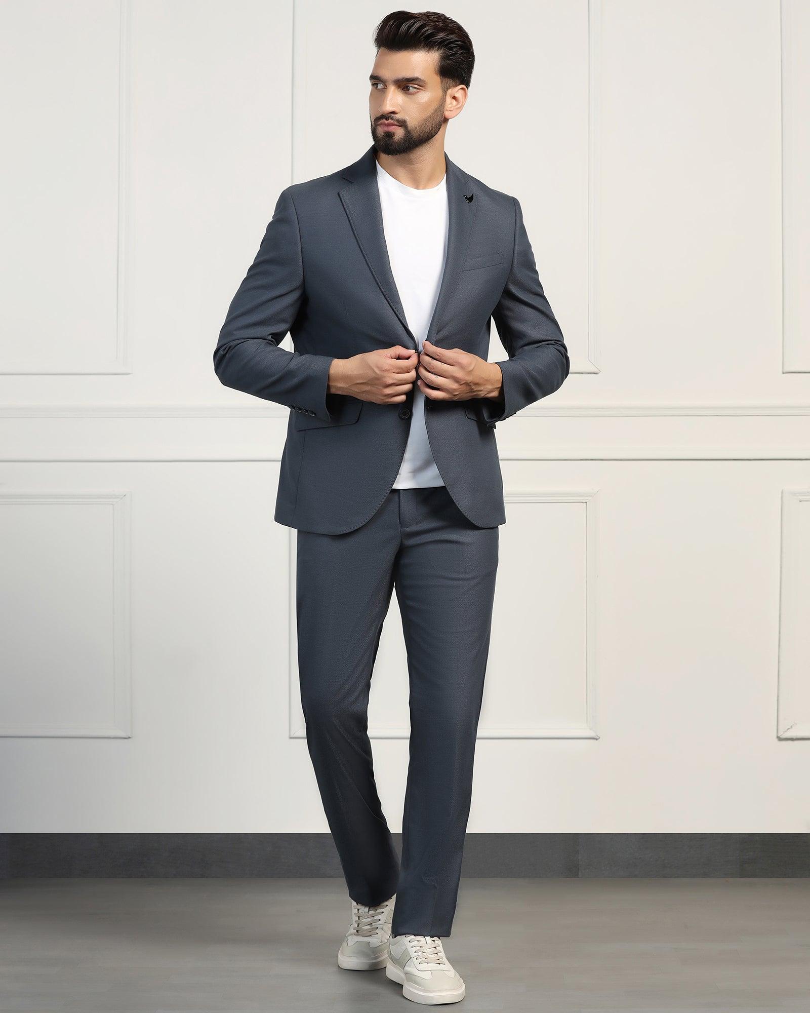 Three Piece Blue Textured Formal Suit - Donnie