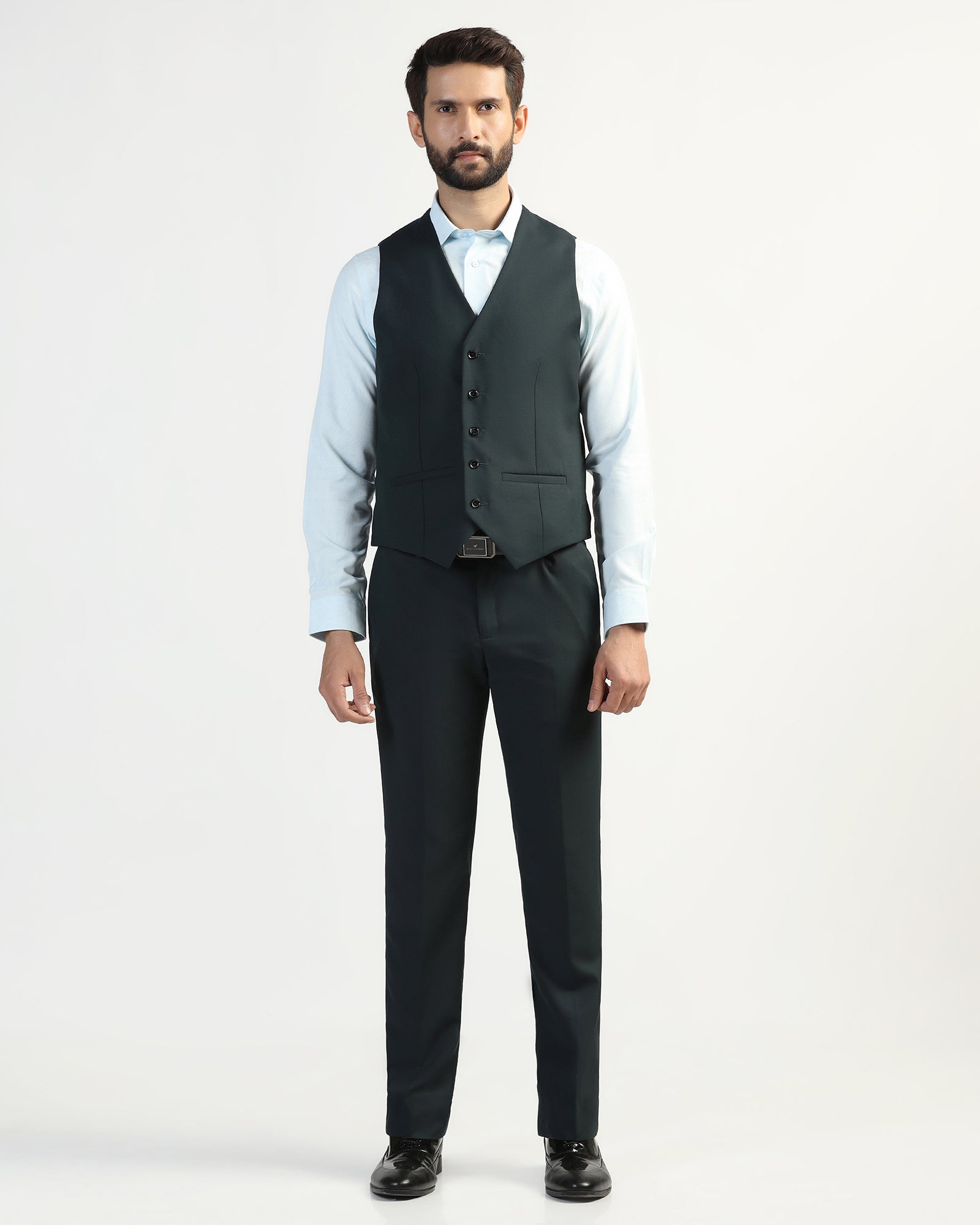 Three Piece Green Textured Formal Suit - Macren