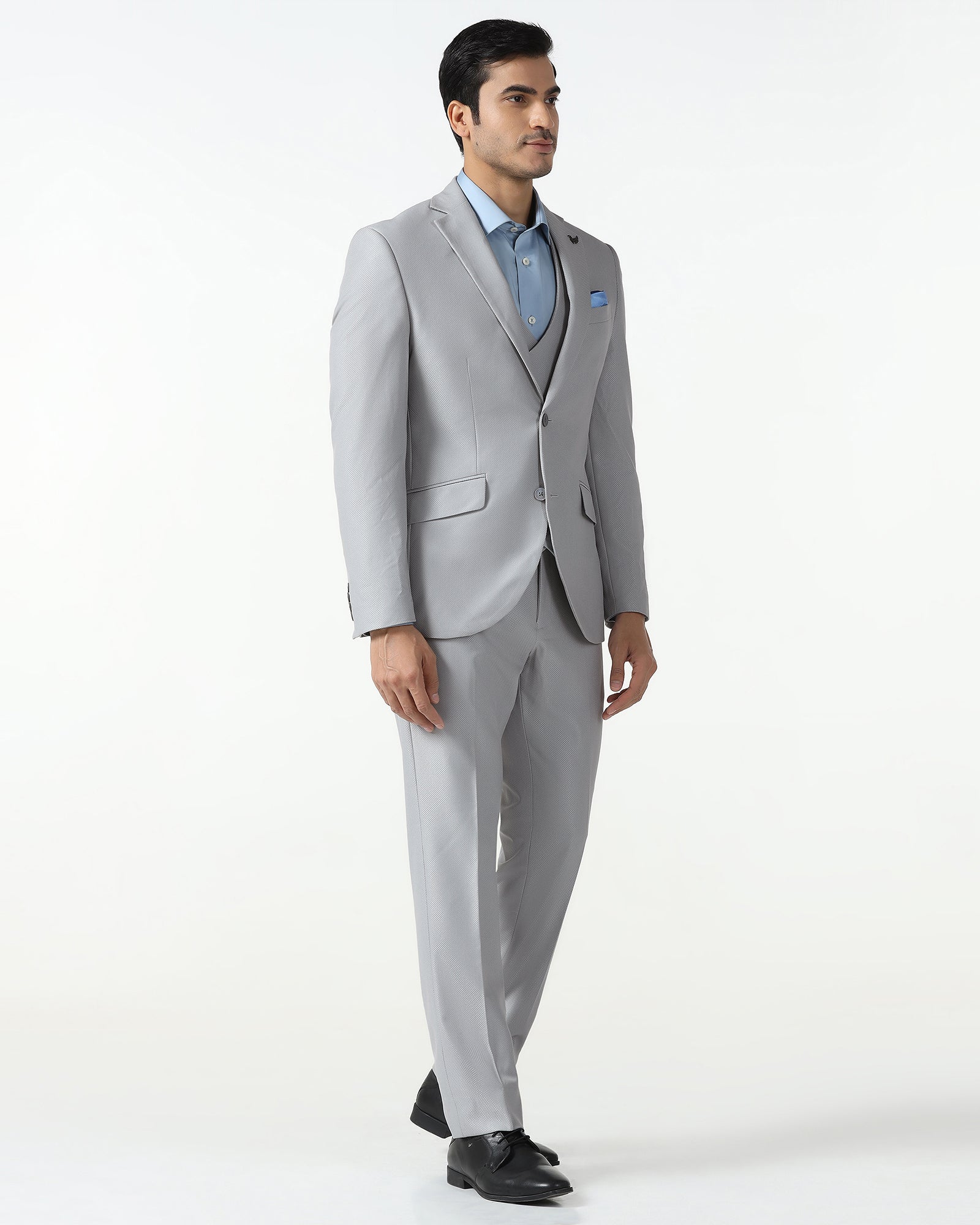 Three Piece Grey Textured Formal Suit - Kennie