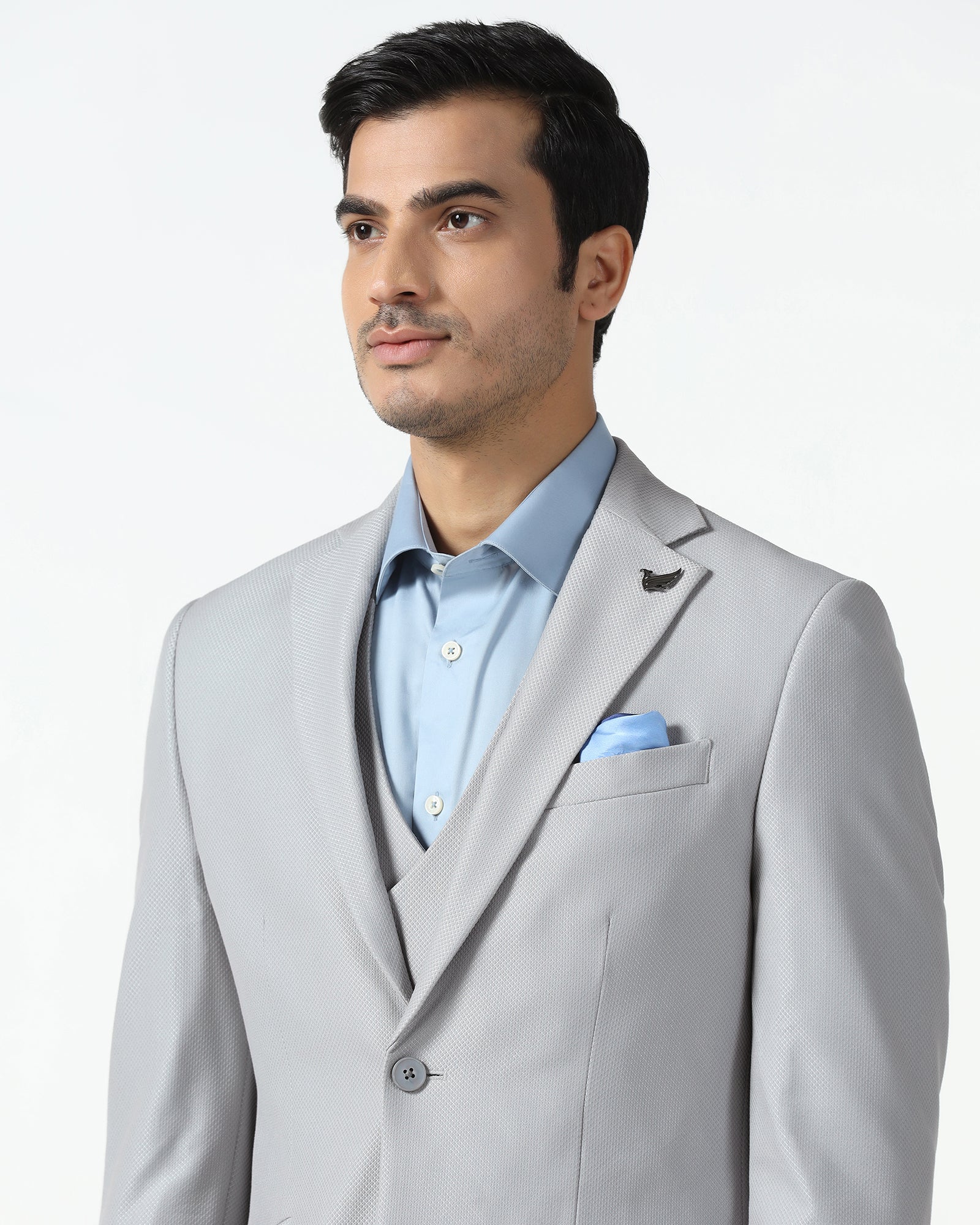 Three Piece Grey Textured Formal Suit - Kennie
