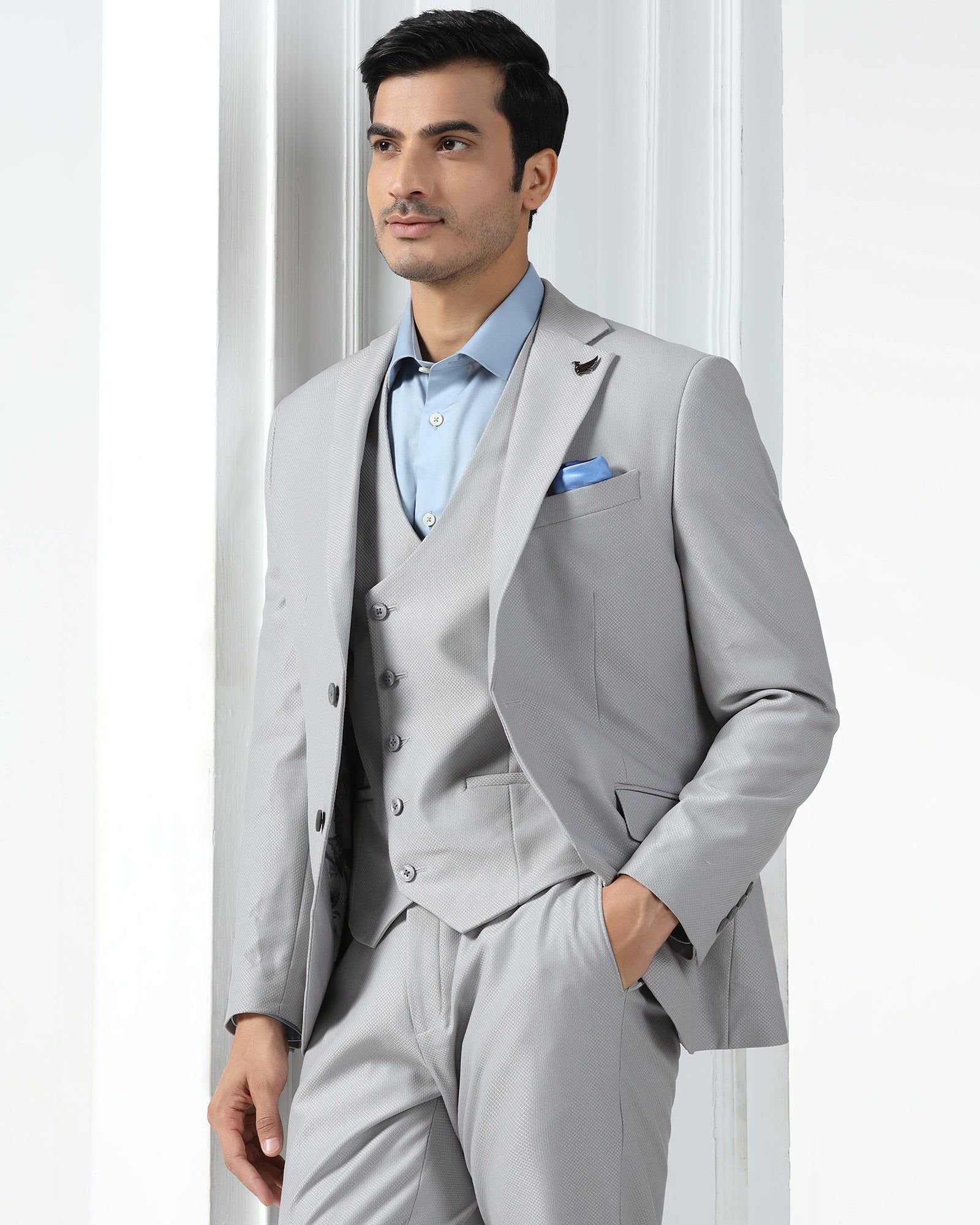 Three Piece Grey Textured Formal Suit - Kennie
