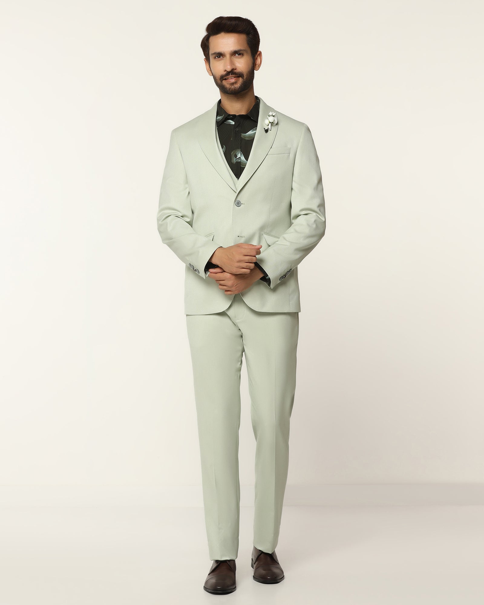 Three Piece Mint Textured Formal Suit - Steddle
