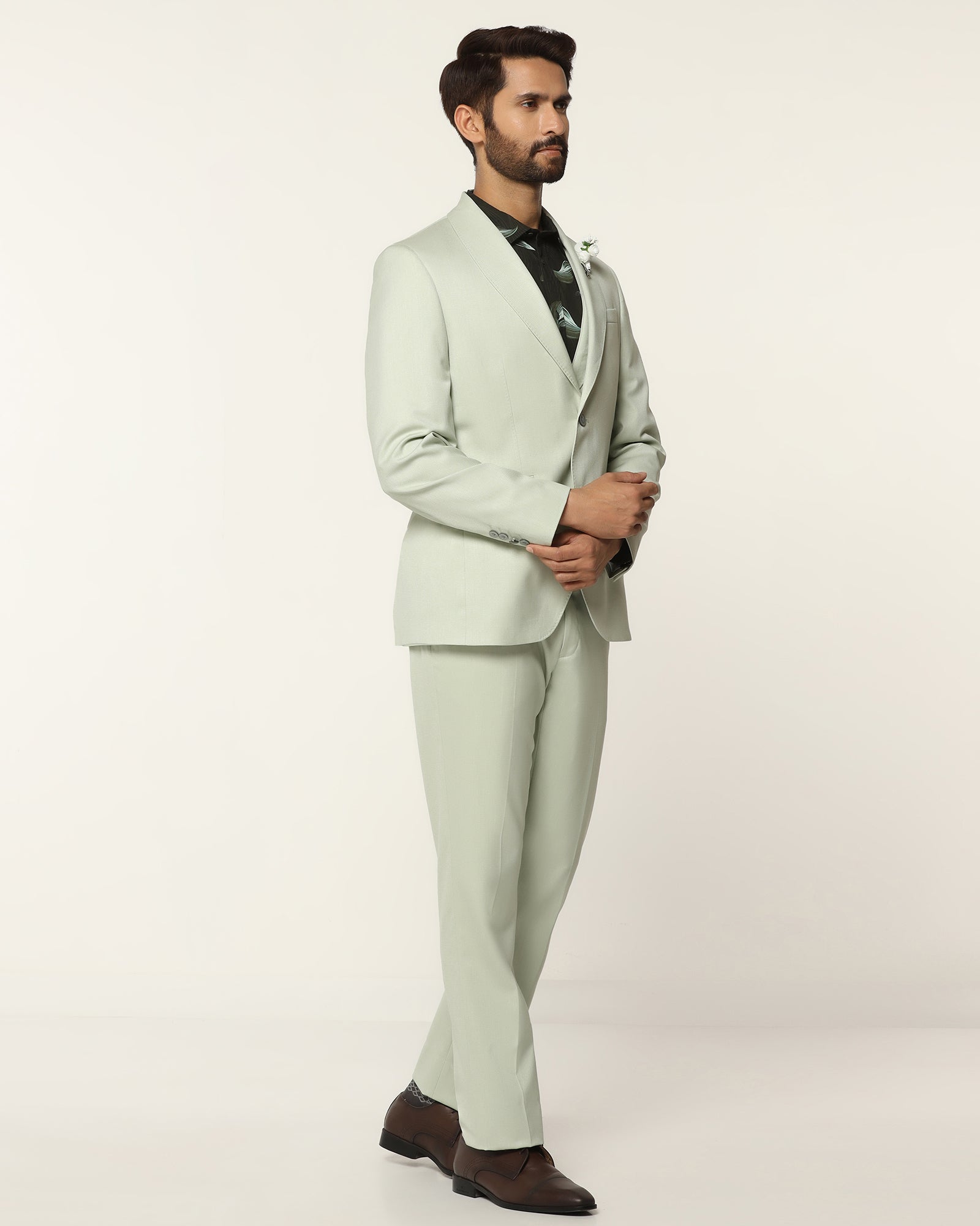 Three Piece Mint Textured Formal Suit - Steddle