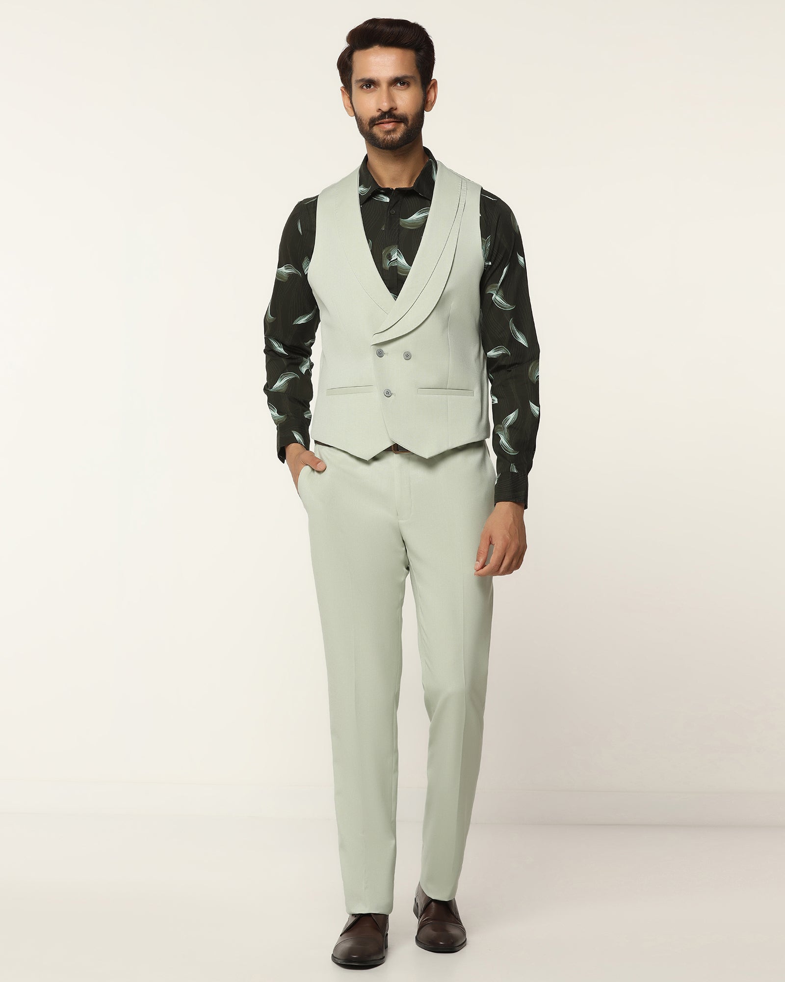 Three Piece Mint Textured Formal Suit - Steddle