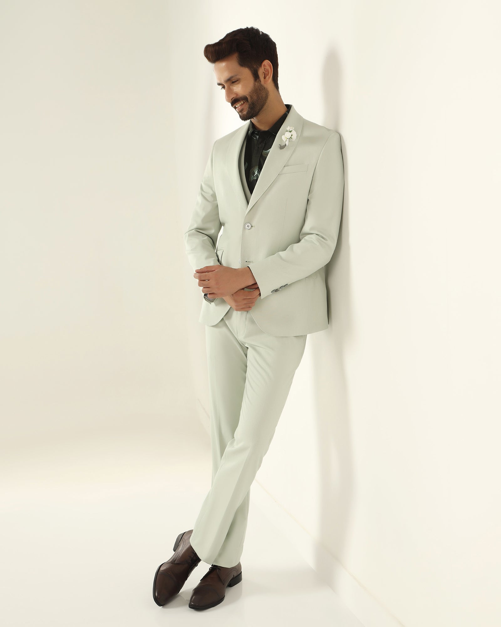 Three Piece Mint Textured Formal Suit - Steddle