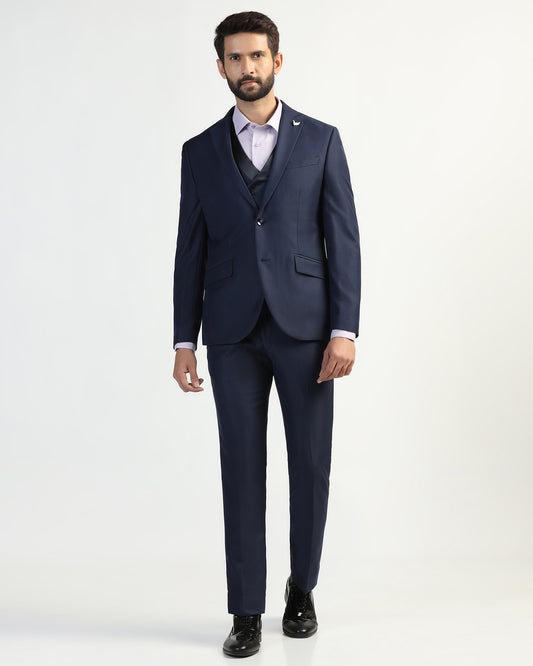 Three Piece Navy Textured Formal Suit - Helter
