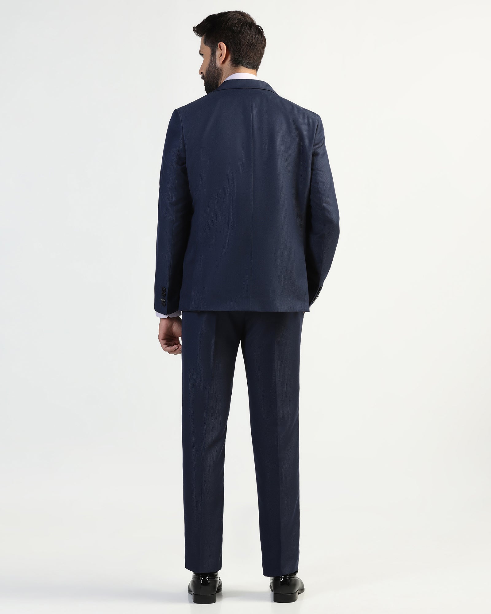 Three Piece Navy Textured Formal Suit - Helter
