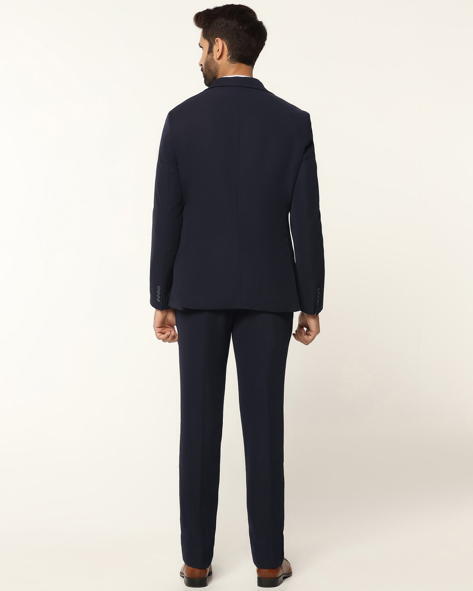 Three Piece Navy Textured Formal Suit - Josfer