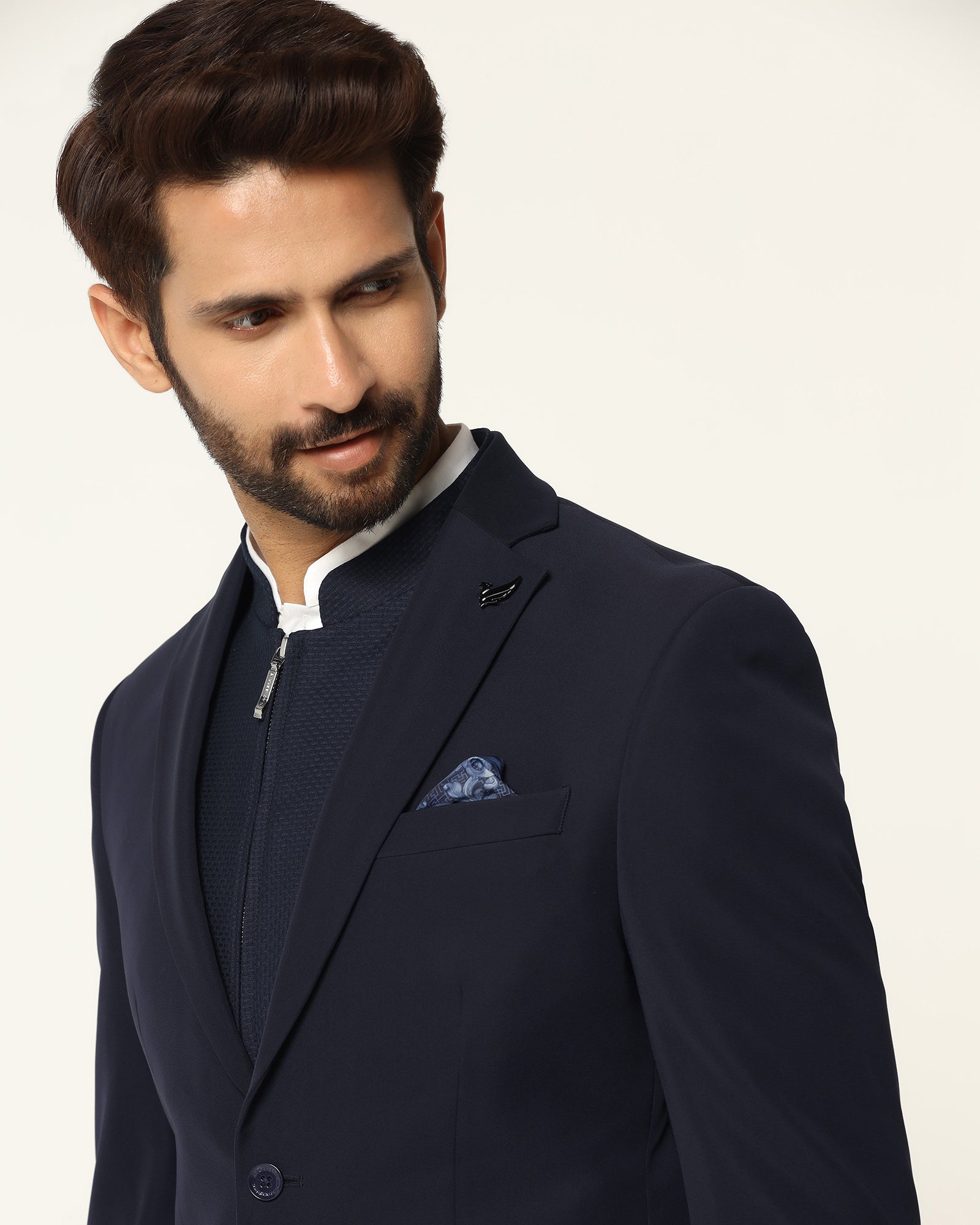 Three Piece Navy Textured Formal Suit - Josfer