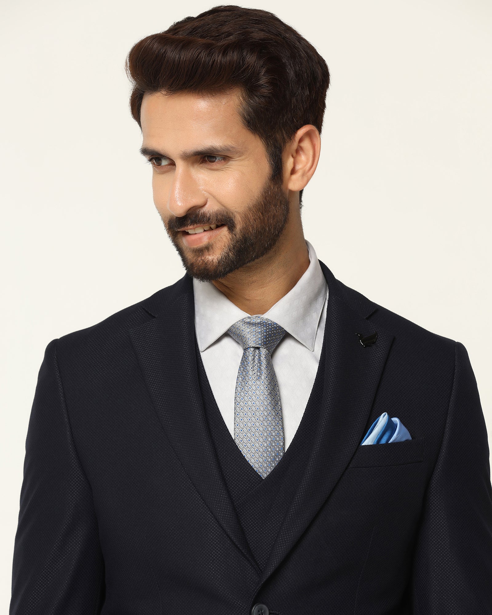 Three Piece Navy Textured Formal Suit - Kennie