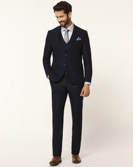 Three Piece Navy Textured Formal Suit - Kennie