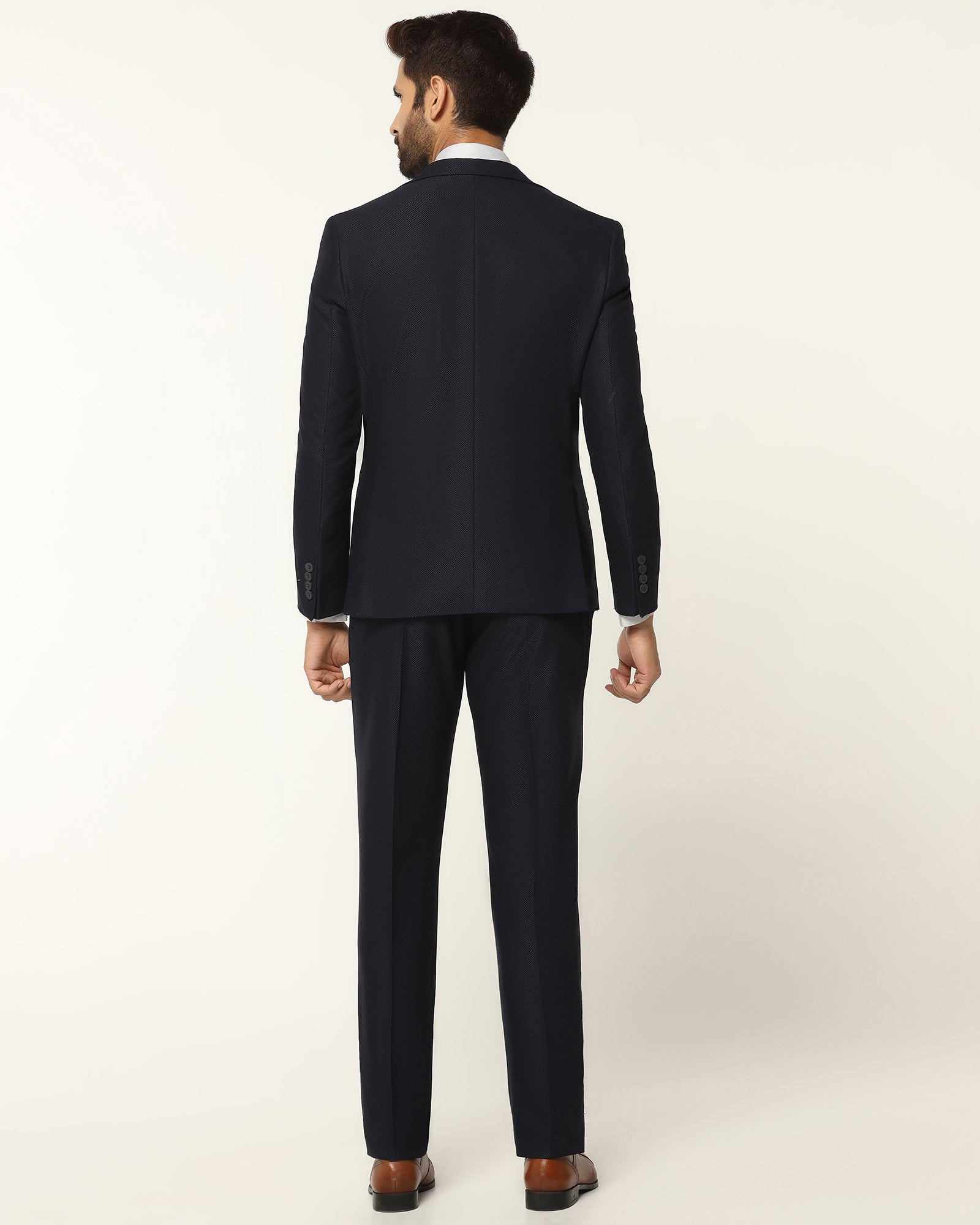 Three Piece Navy Textured Formal Suit - Kennie
