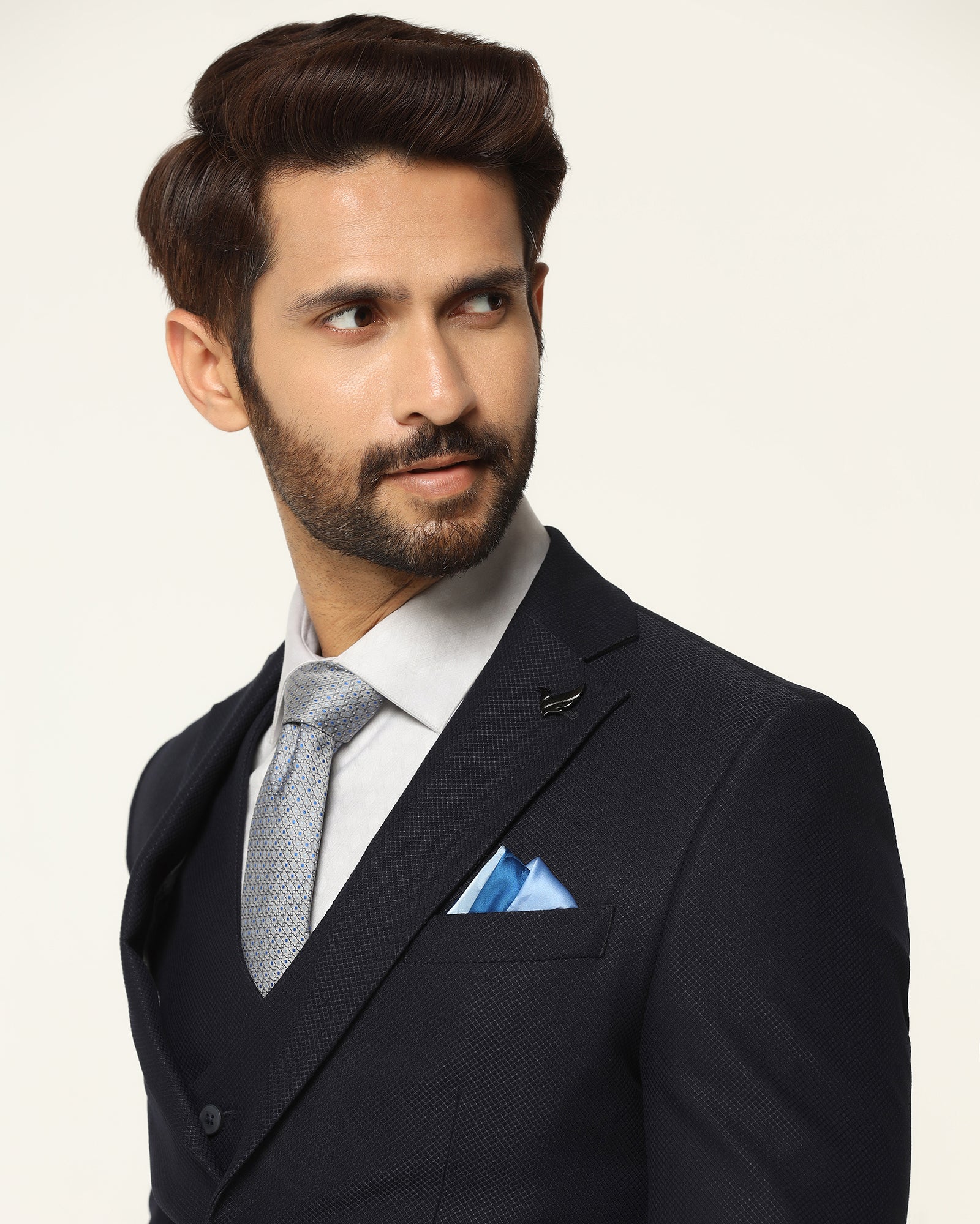 Three Piece Navy Textured Formal Suit - Kennie