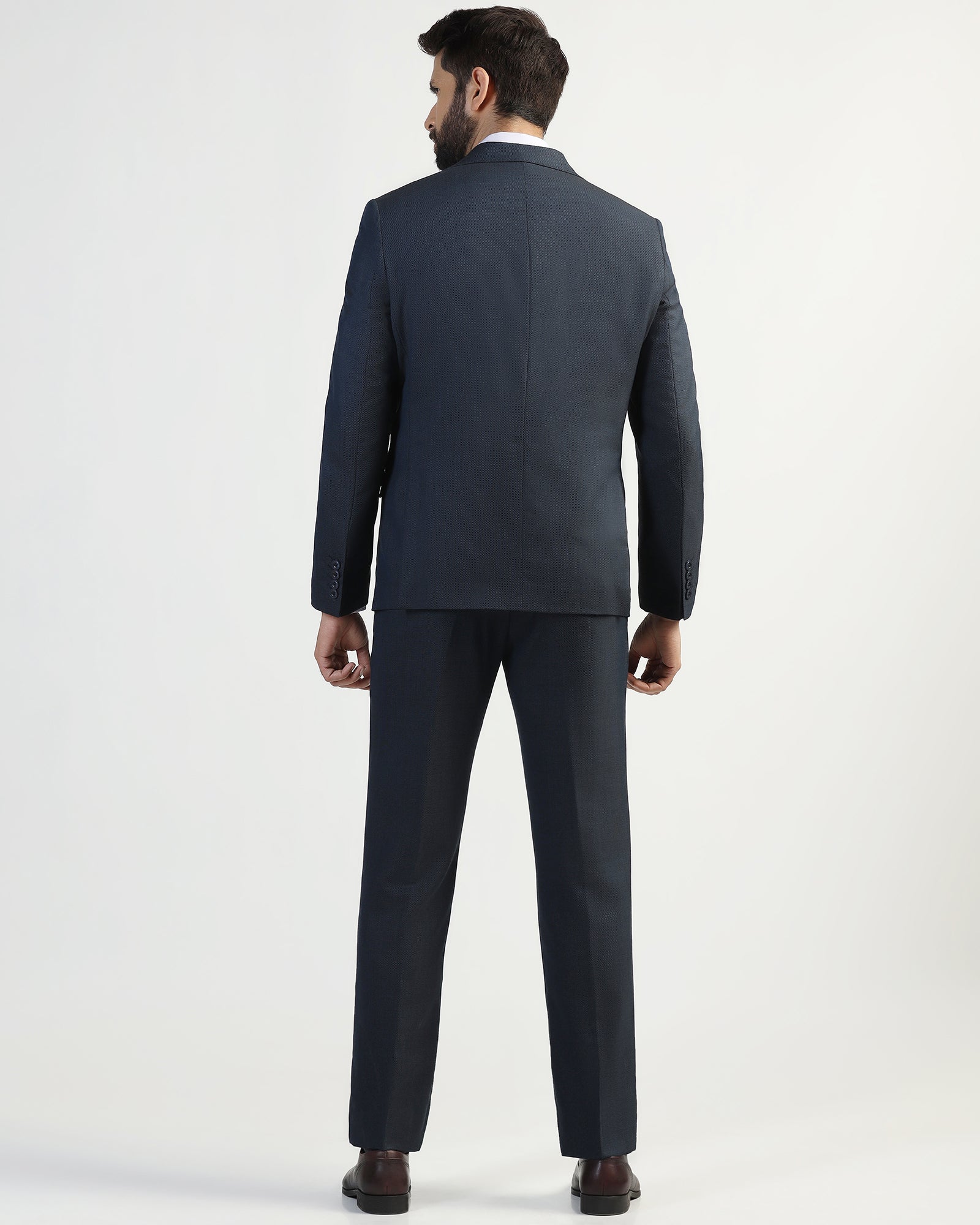 Three Piece Navy Textured Formal Suit - Kepner