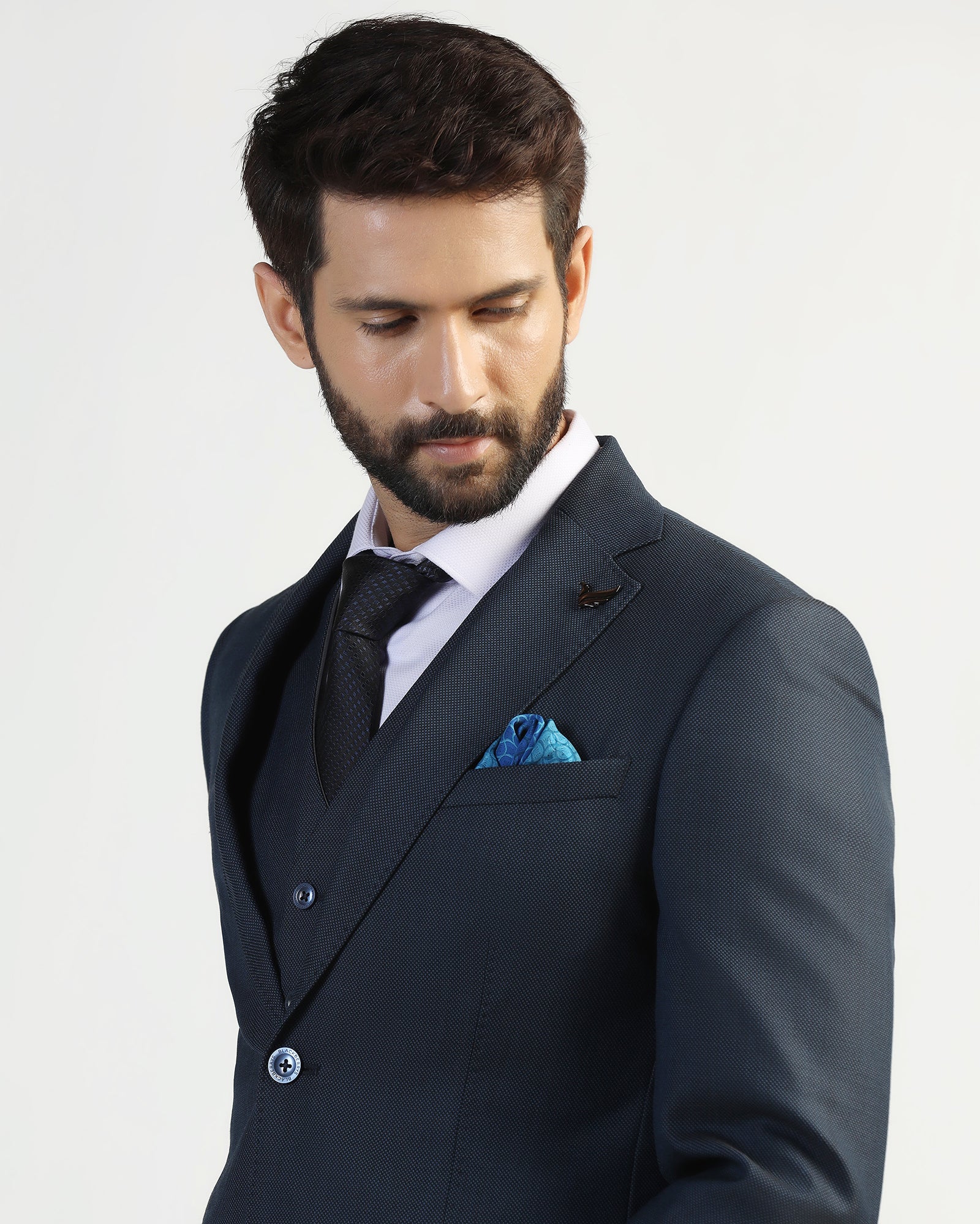 Three Piece Navy Textured Formal Suit - Kepner