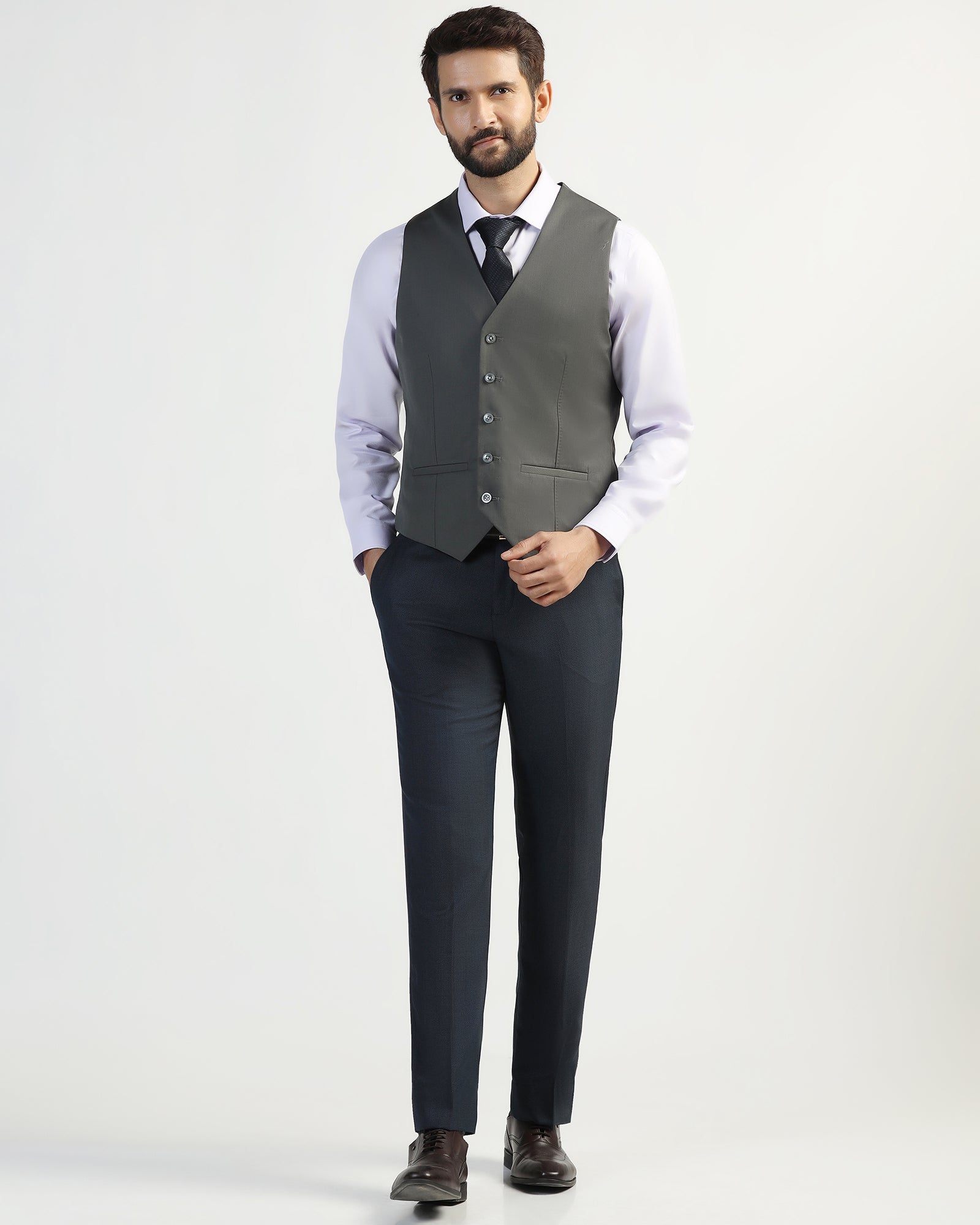 Three Piece Navy Textured Formal Suit - Kepner