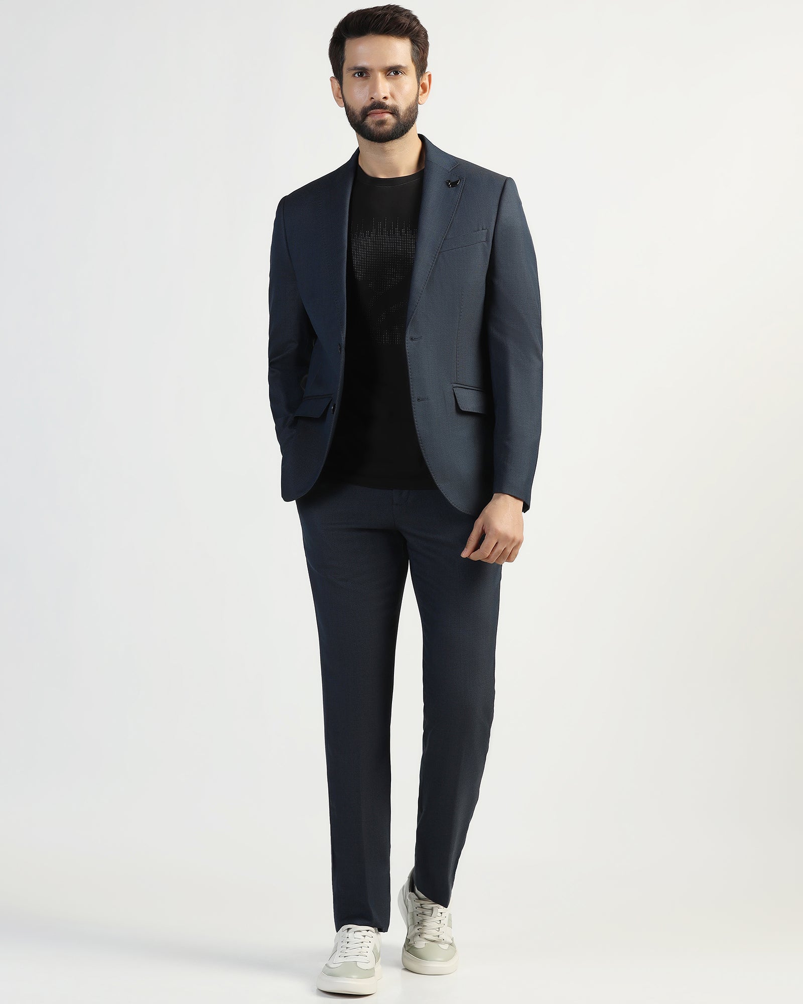Three Piece Navy Textured Formal Suit - Kepner