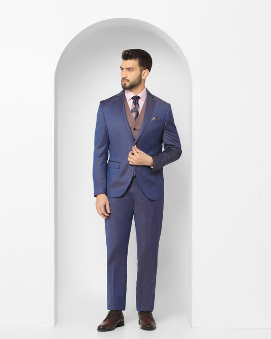 Luxe Three Piece Navy Textured Formal Suit - Jade