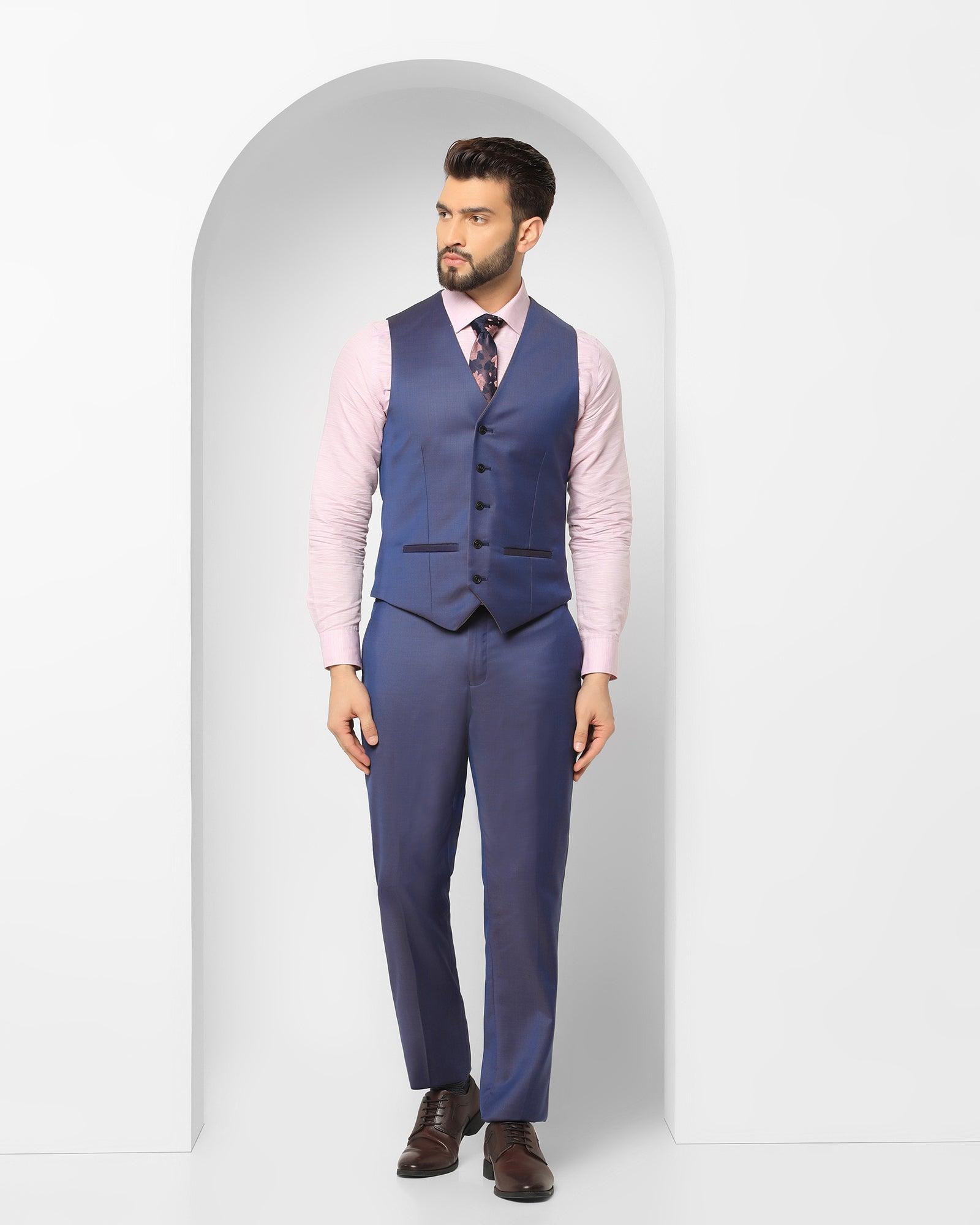 Three Piece Navy Textured Formal Suit - Jade - Blackberrys