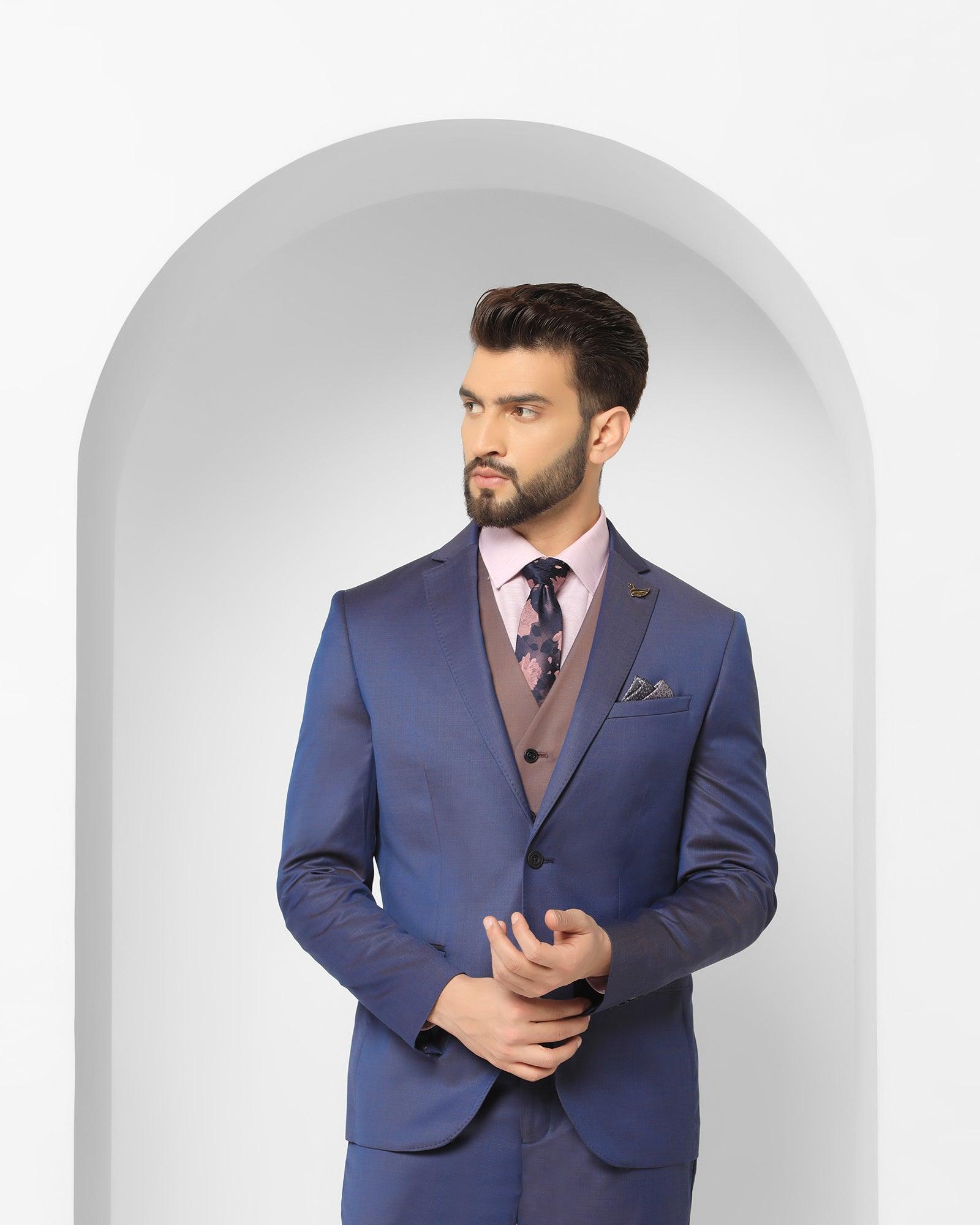 Three Piece Navy Textured Formal Suit - Jade - Blackberrys