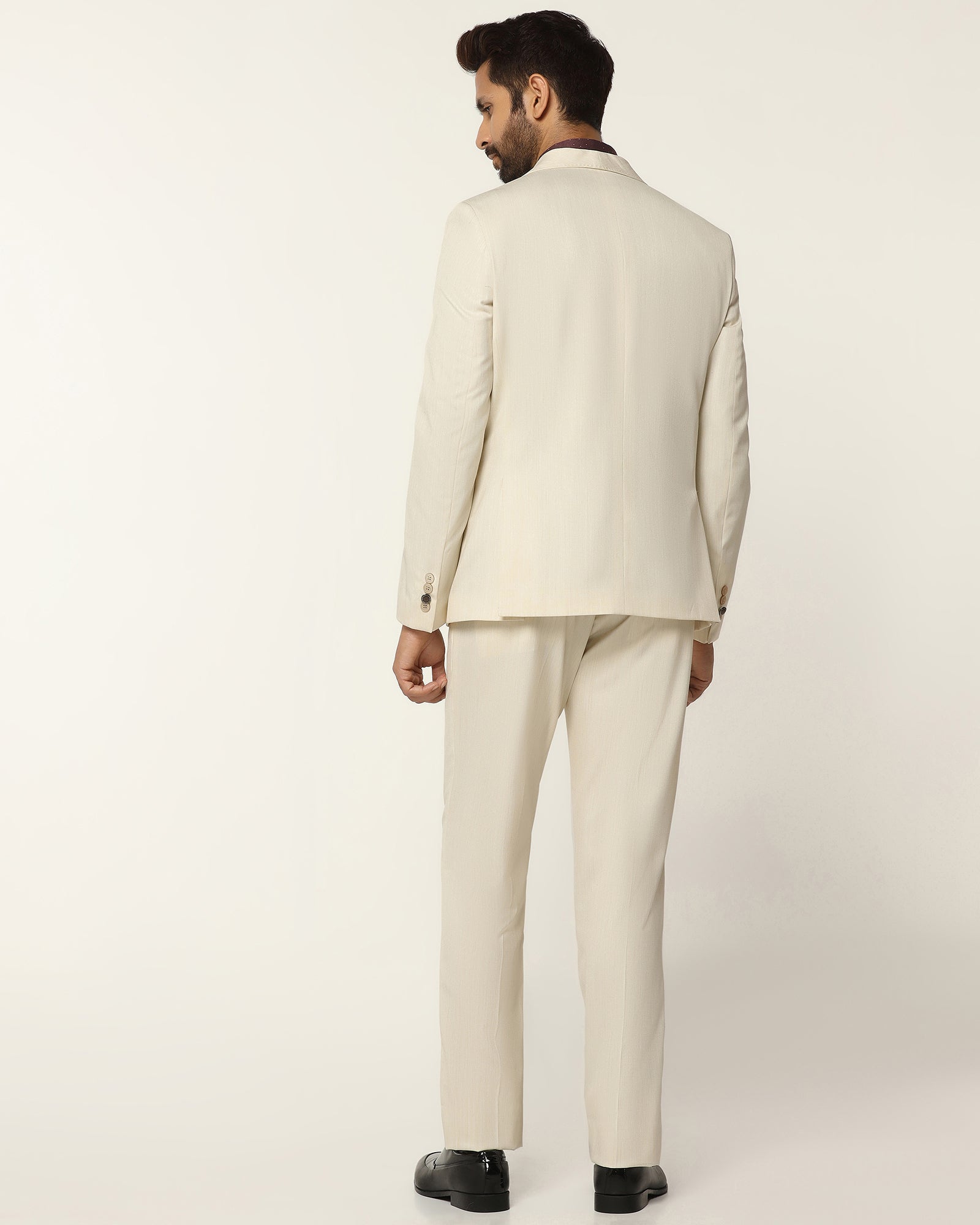 Three Piece Off White Textured Formal Suit - Steddle