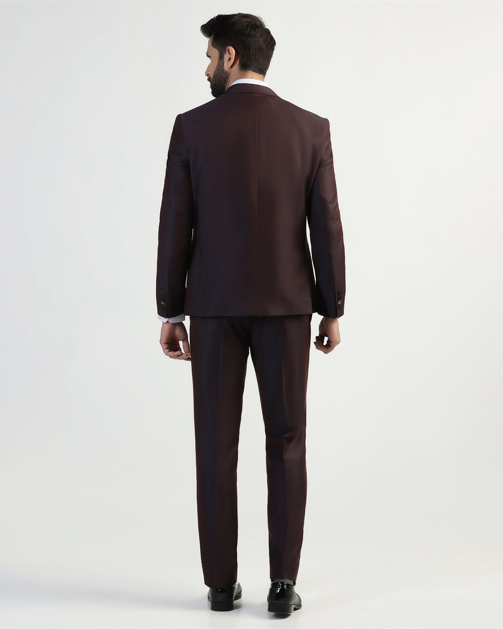 Three Piece Purple Textured Formal Suit - Helter