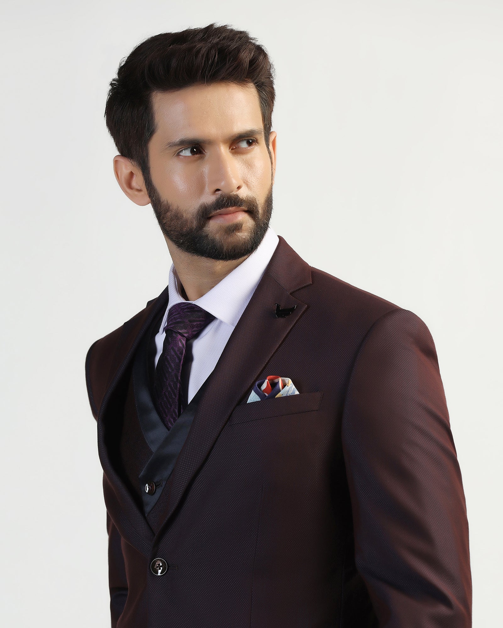 Three Piece Purple Textured Formal Suit - Helter