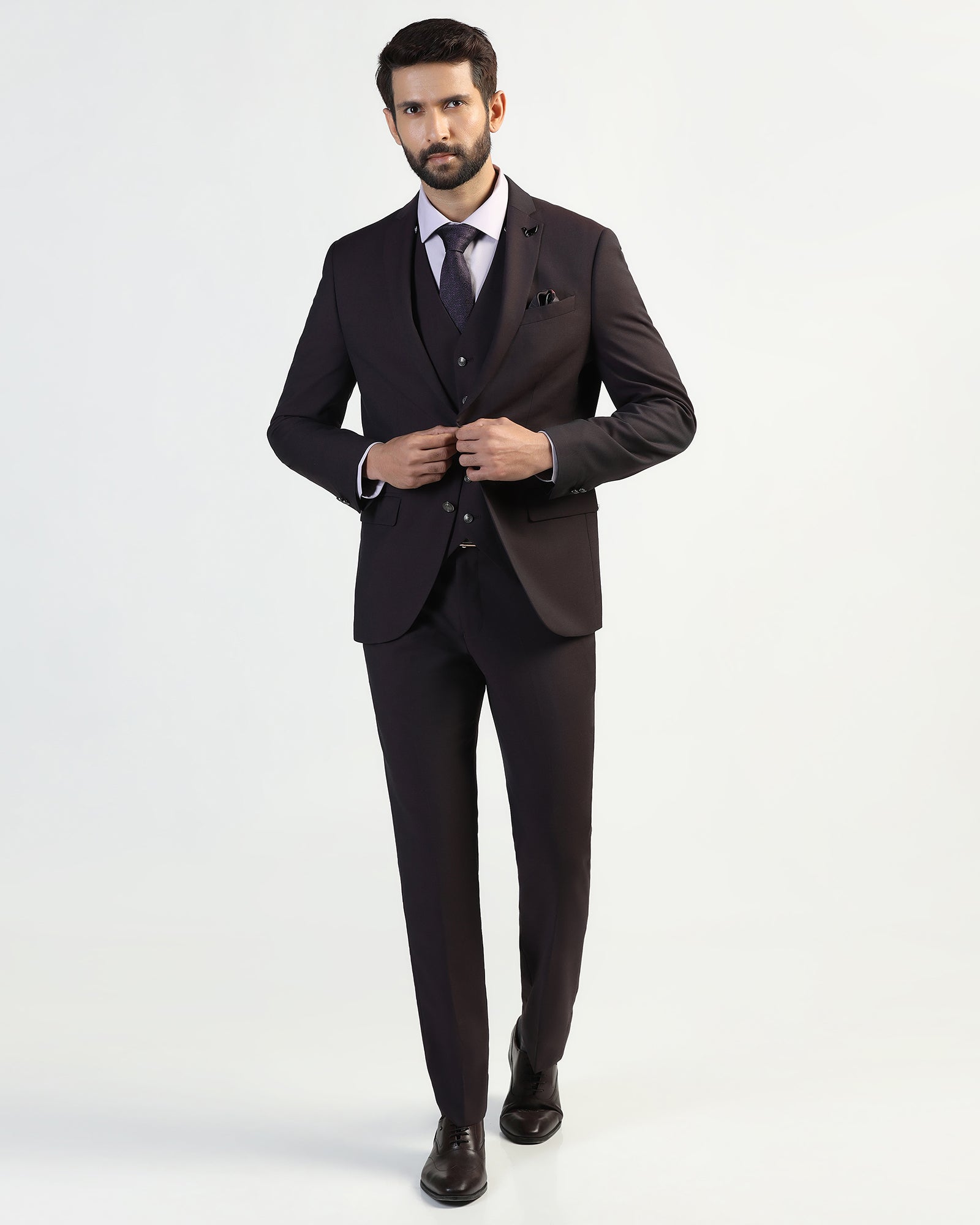 Three Piece Purple Textured Formal Suit - Macren
