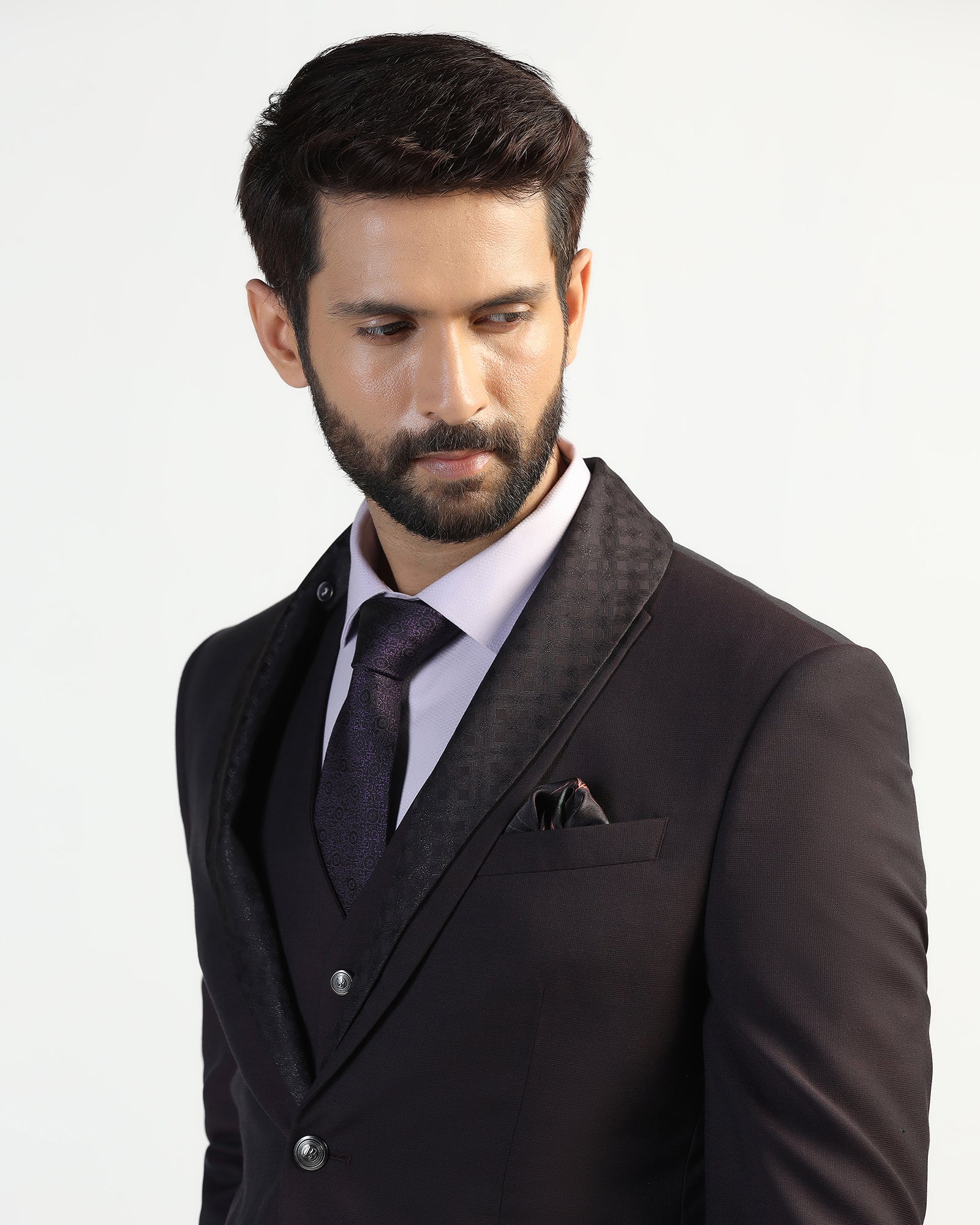 Three Piece Purple Textured Formal Suit - Macren