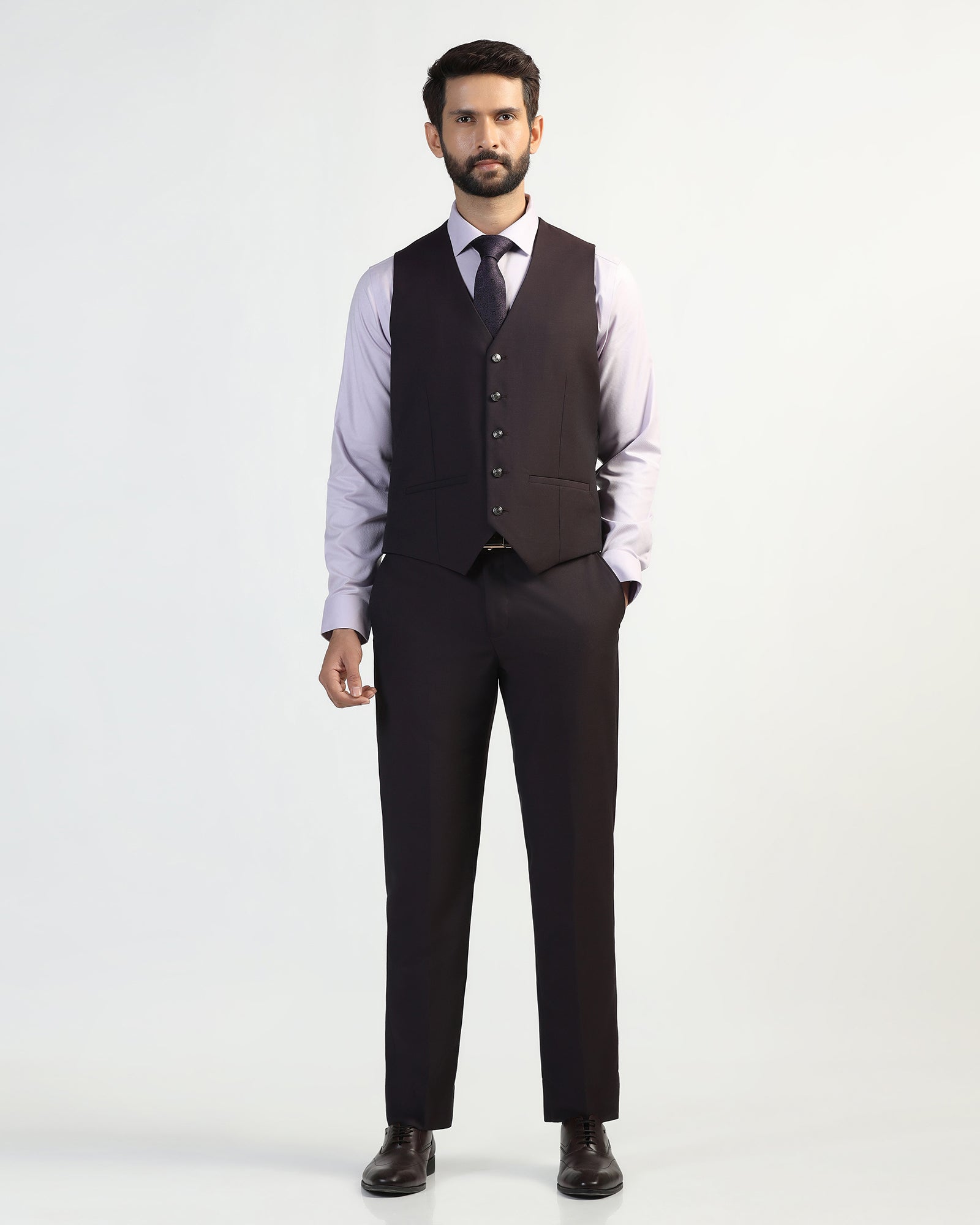 Three Piece Purple Textured Formal Suit - Macren