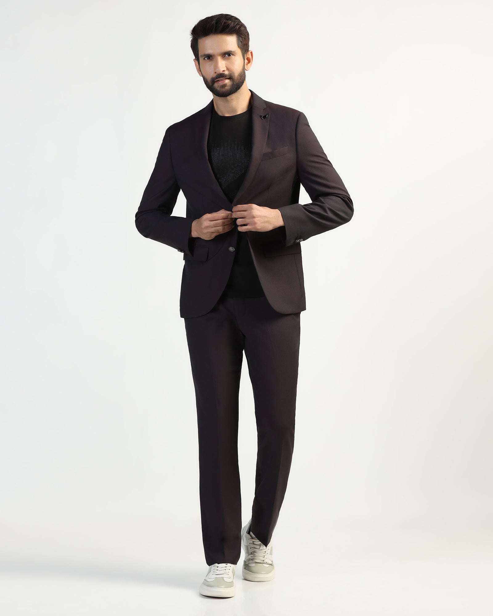 Three Piece Purple Textured Formal Suit - Macren