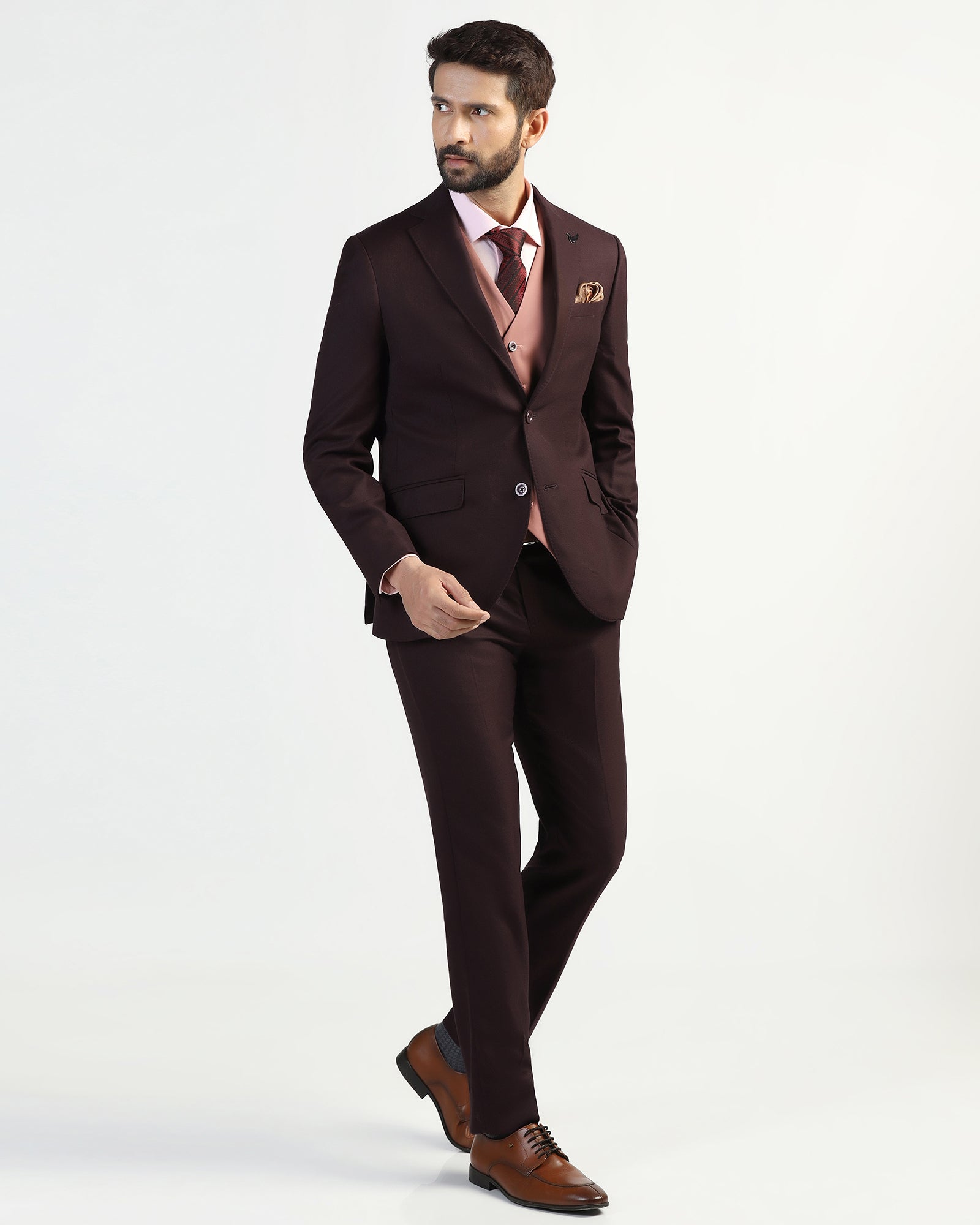 Three Piece Wine Textured Formal Suit - Kepner