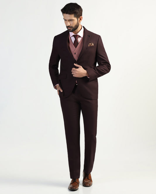 Three Piece Wine Textured Formal Suit - Kepner