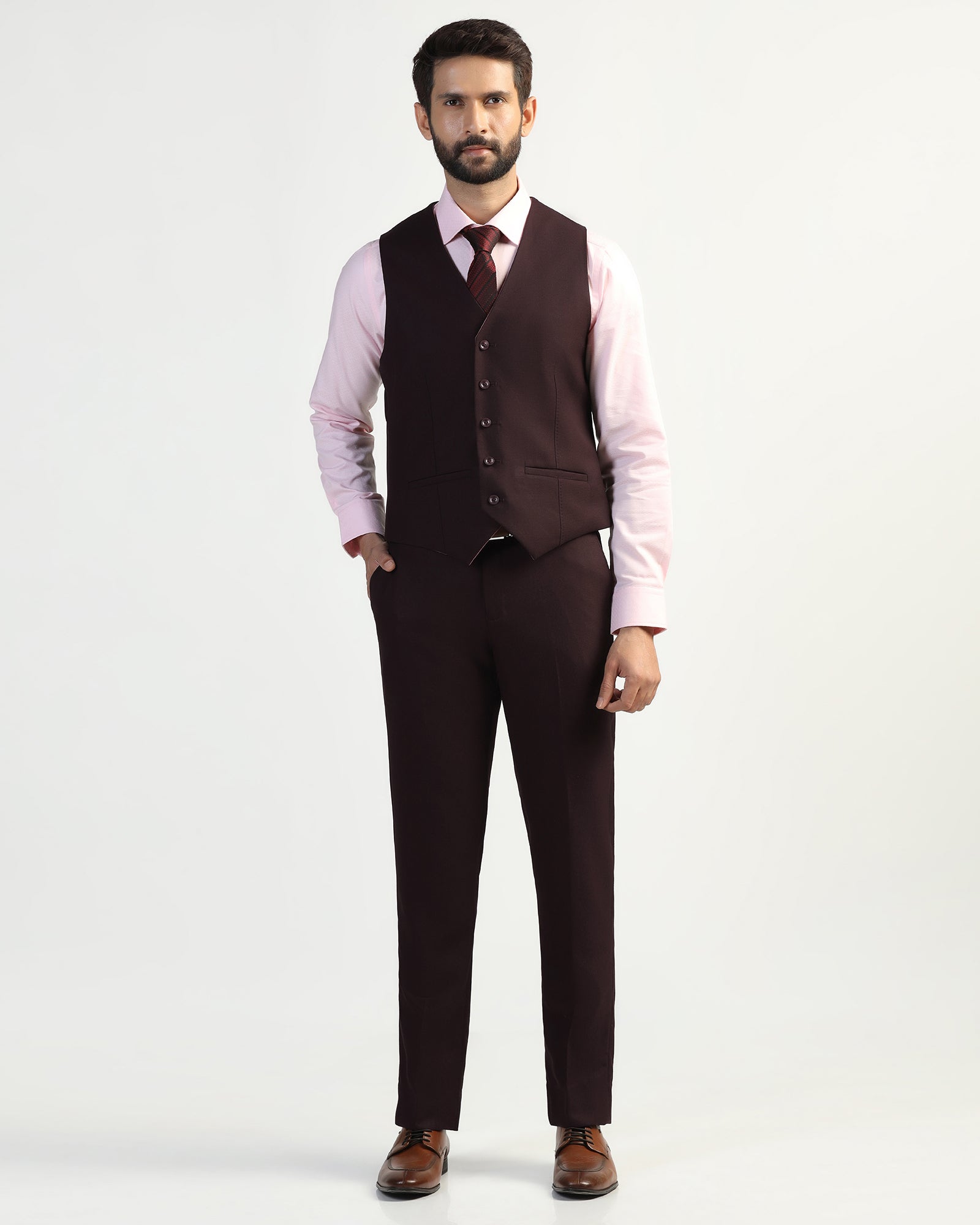 Three Piece Wine Textured Formal Suit - Kepner